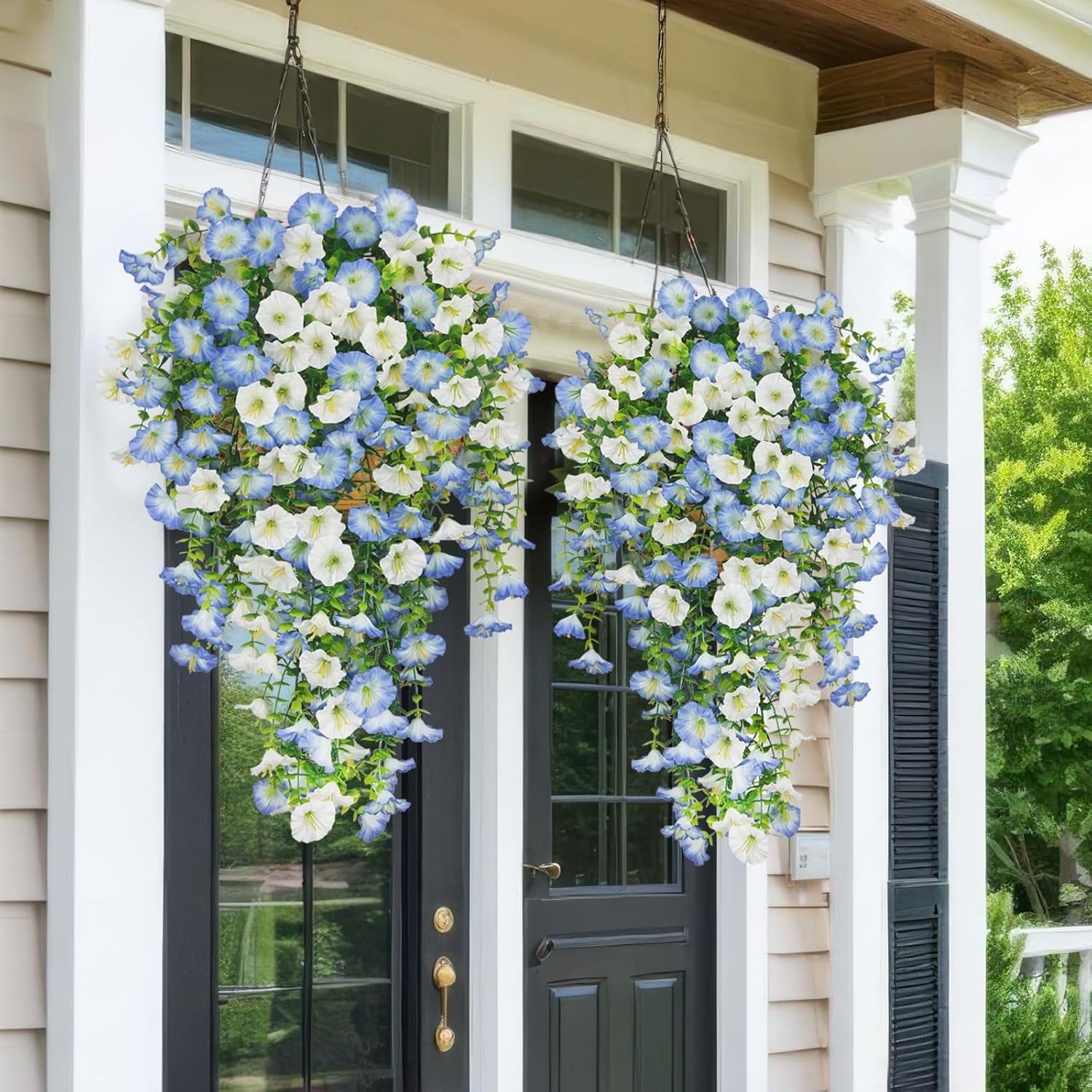 ACRYCS 3 Pcs Artificial Hanging Flowers for Outdoors Morning Glory Blue