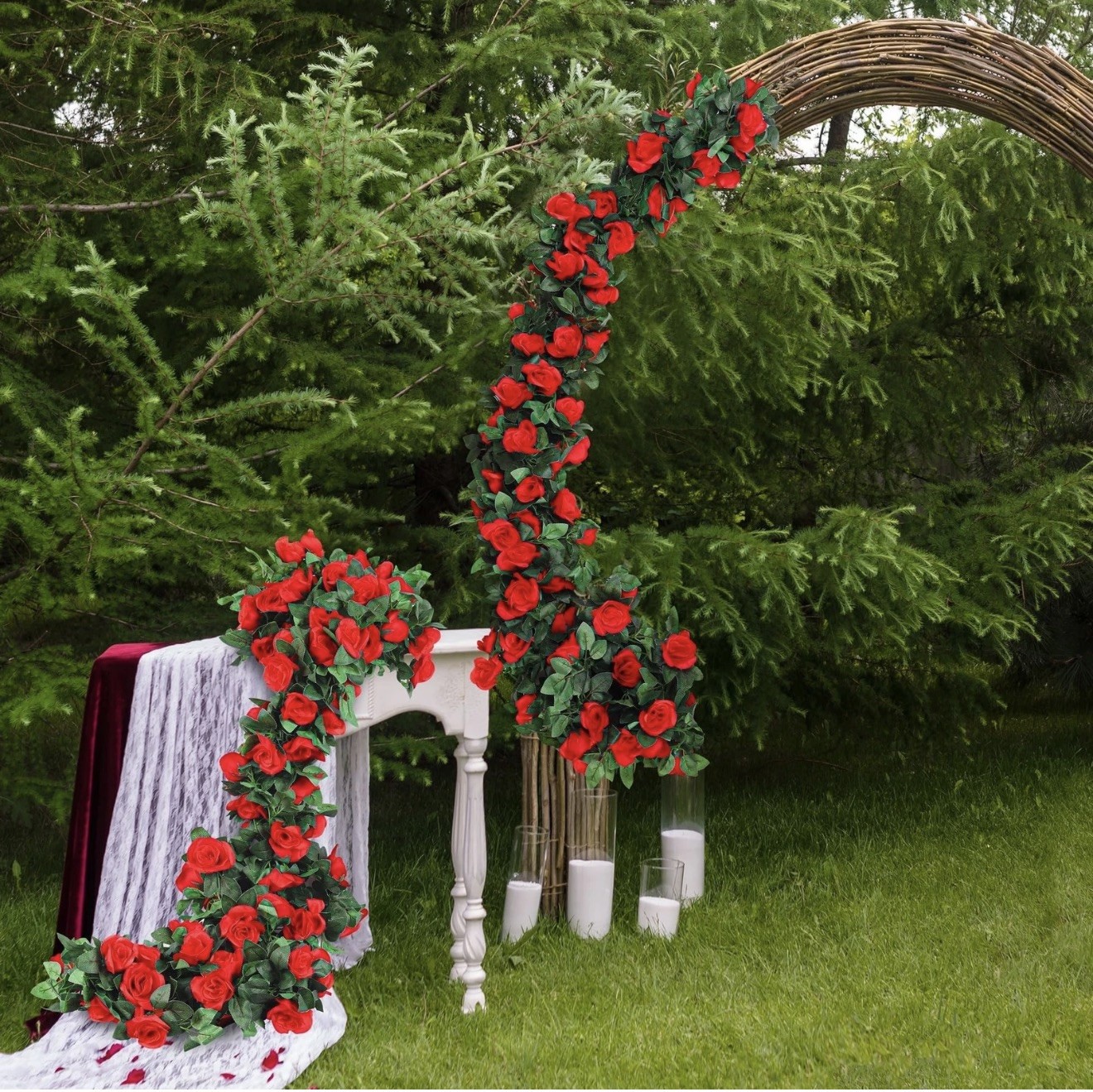 Aneco 8 Pack 64 FT Red Flower Garland Kentucky Artificial Rose Vines Derby Ro…