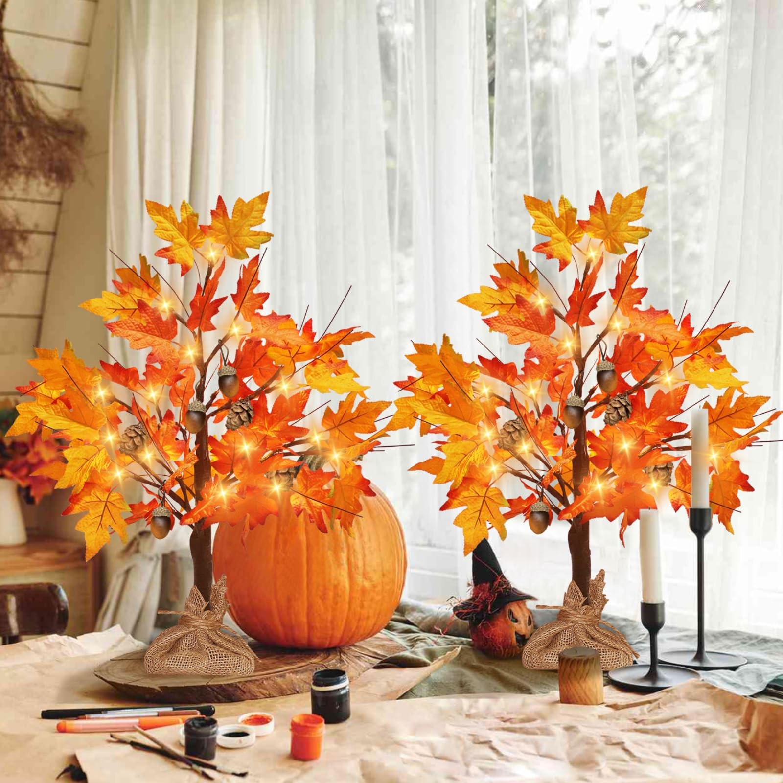 Fall Maple Tree Lights, Lighted Fall Tree with Acons Pine Cones, Fall Decor f…