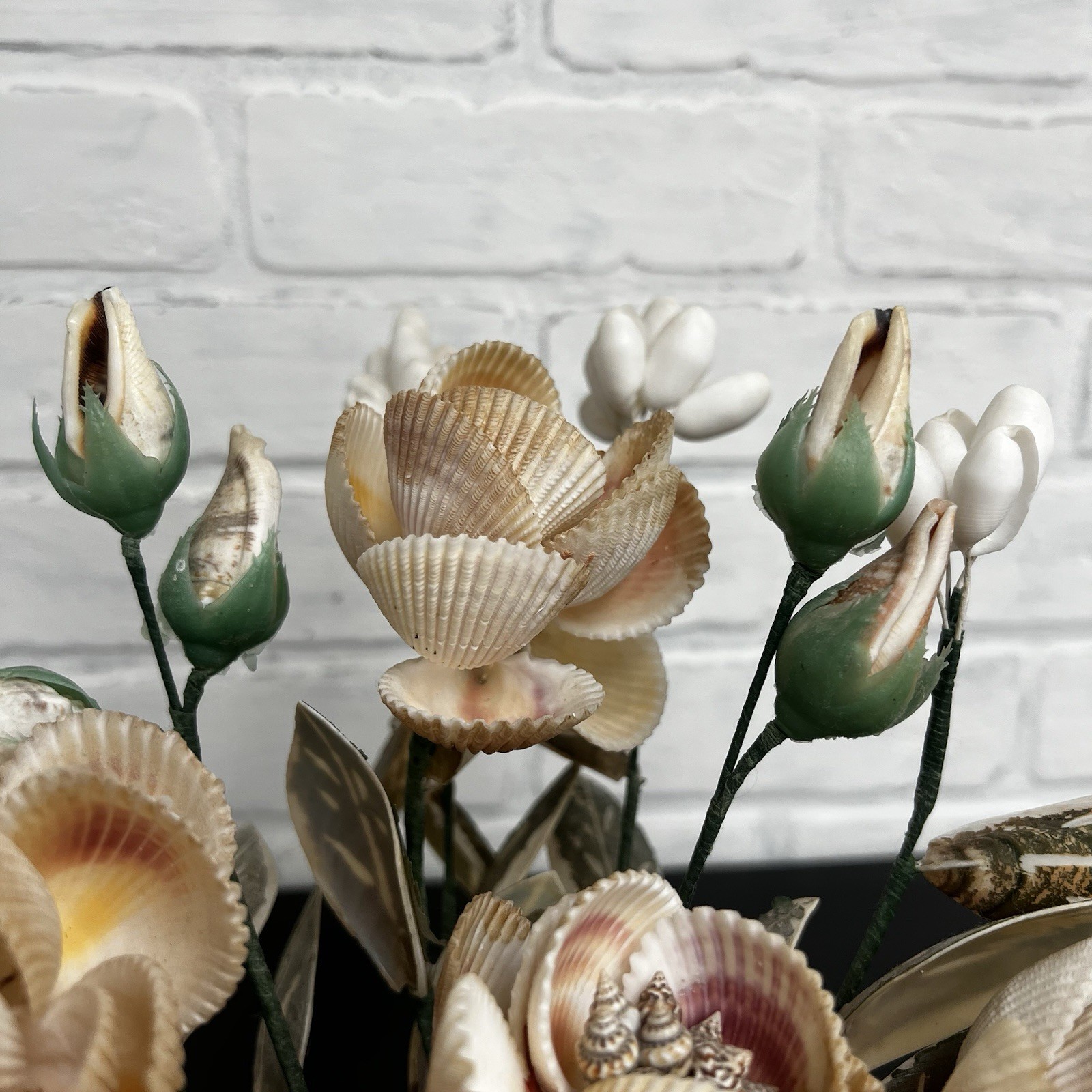 Vintage Shell Flower Arrangement Clam Shell Planter 12” Coastal Decor