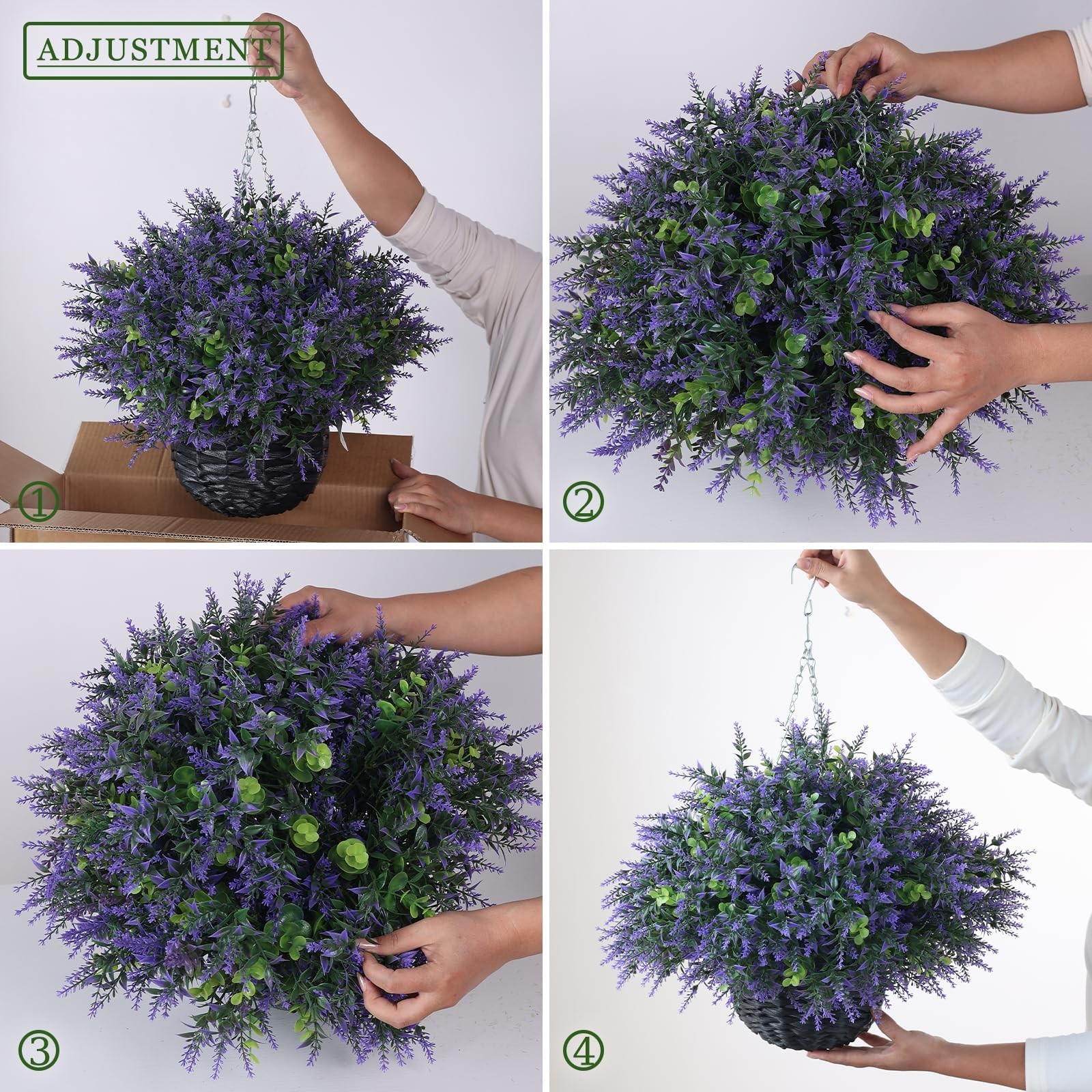 2 Set 20″Realistic Artificial Eucalyptus Leaves & Lavender Hanging Basket