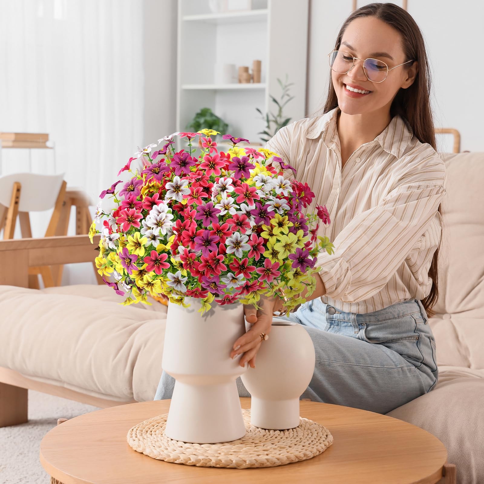 16 Bundles Artificial Flowers for Outdoors, UV Resistant Fake Flowers for Spr…