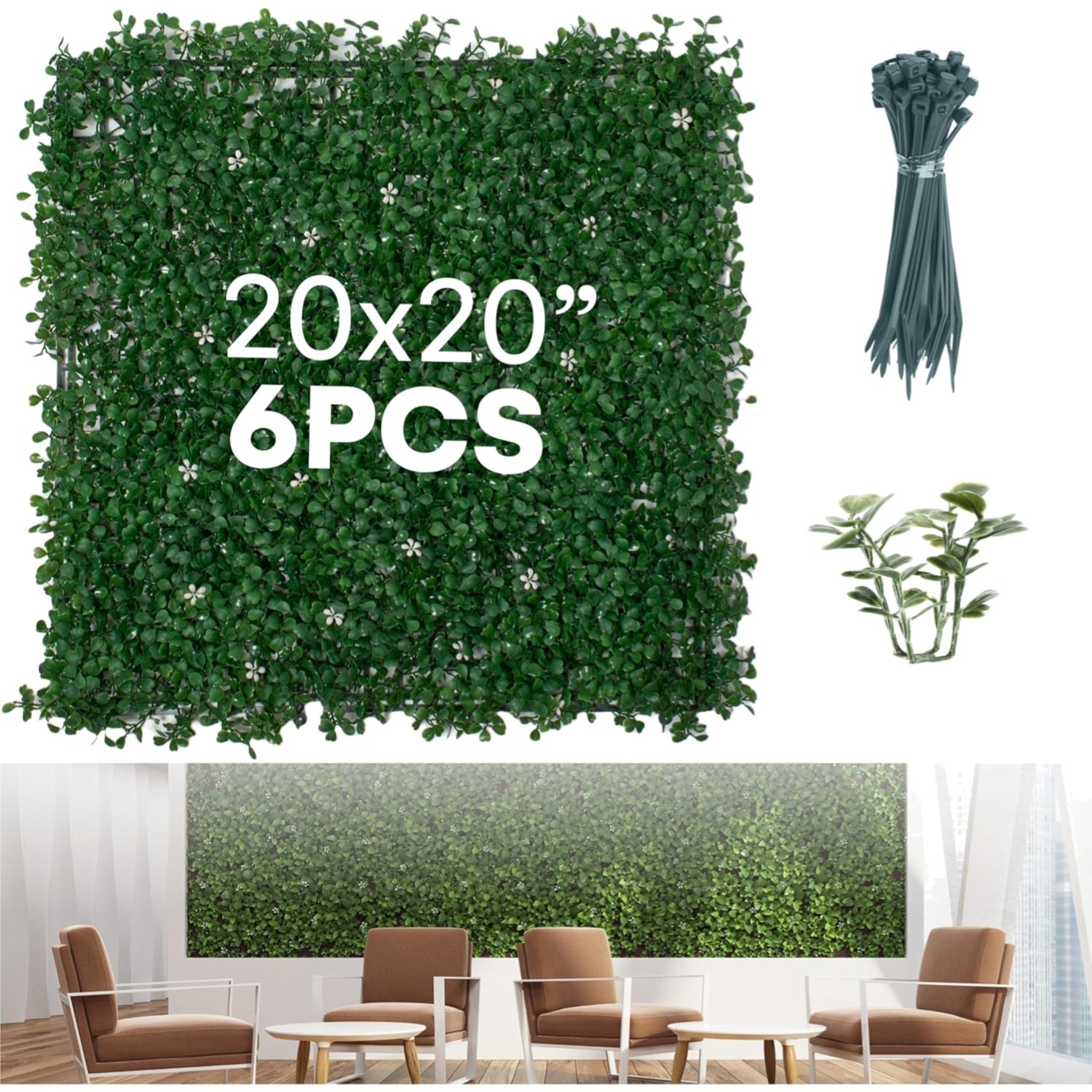 Artificial Boxwood Hedge Panels Greenery Wall Decor Indoor Outdoor Pack of 6