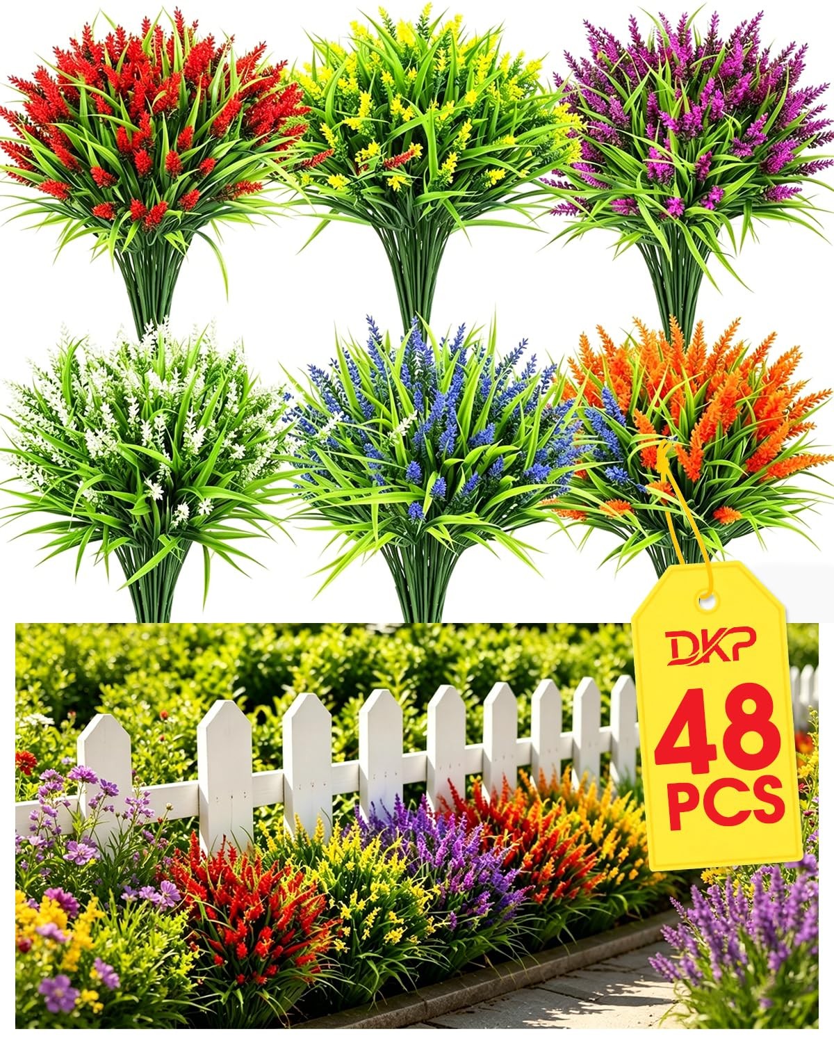 48 Bundles Decor Artificial Flowers, Outdoor Flowers All Weather Resistant, F…
