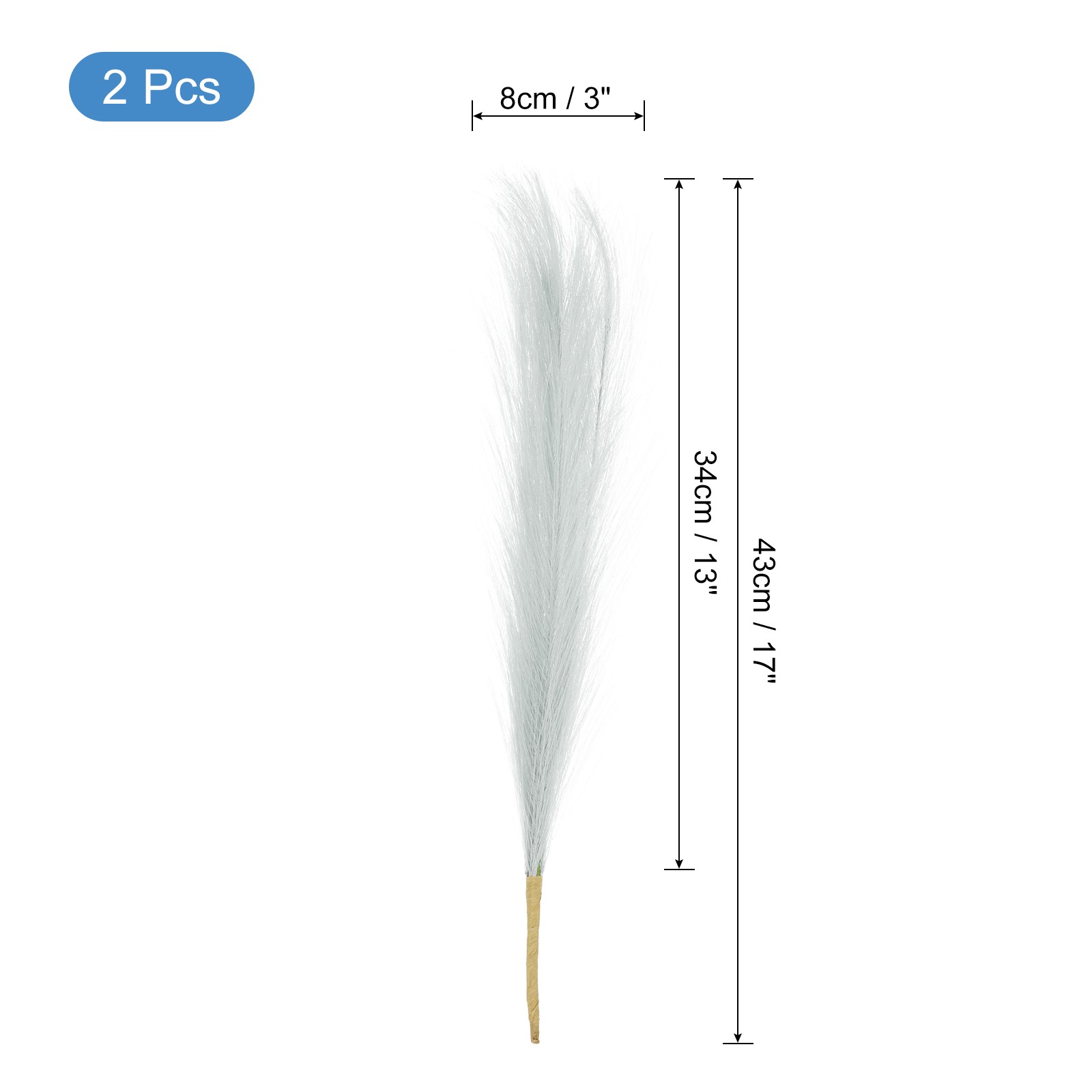 2pcs Faux Pampas Grass 17 Inch 10 Stem Artificial Grass for Decor, Light Grey