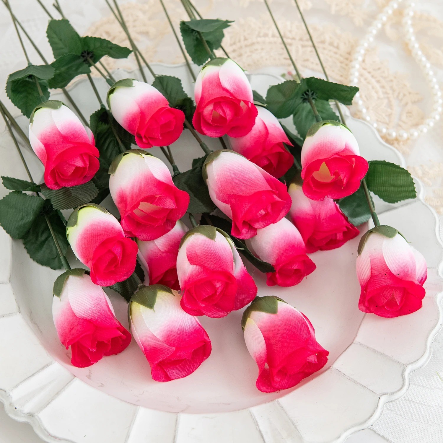 10Pcs Red Roses Bouquet Vase for Home Decor Garden Wedding Decorative Wreaths D