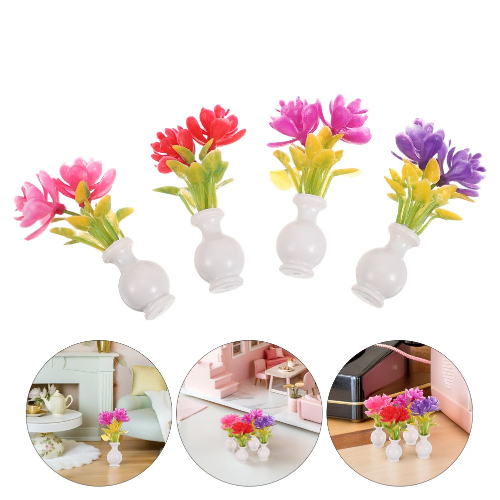 4 Pcs Dollhouse Simulated Flowers Fairy Gardens Accessory Mini Bud Vase