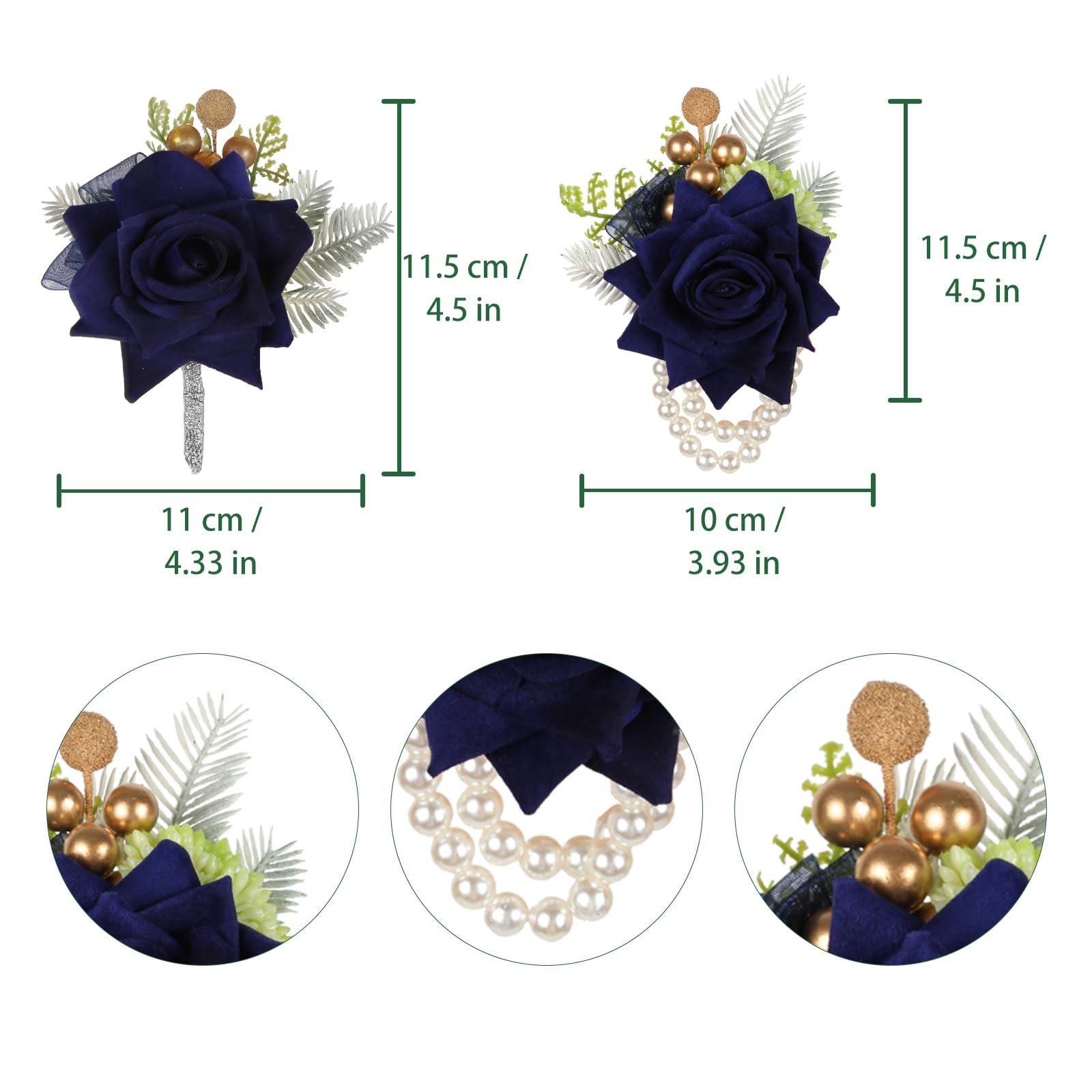 2 PCS Navy Blue Corsage And Boutonniere Set Artificial Rose Prom Wedding
