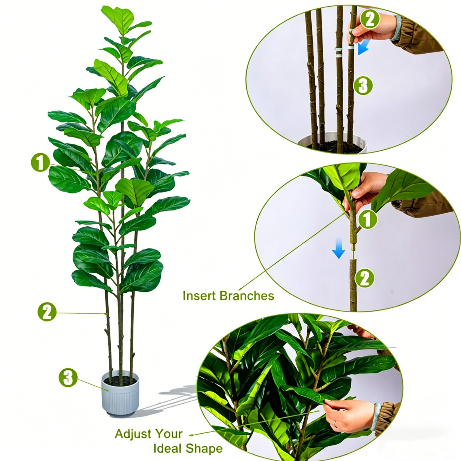 6Ft Artificial Fiddle Leaf Fig Tree Adjustable Branches Housewarming HolidayGift