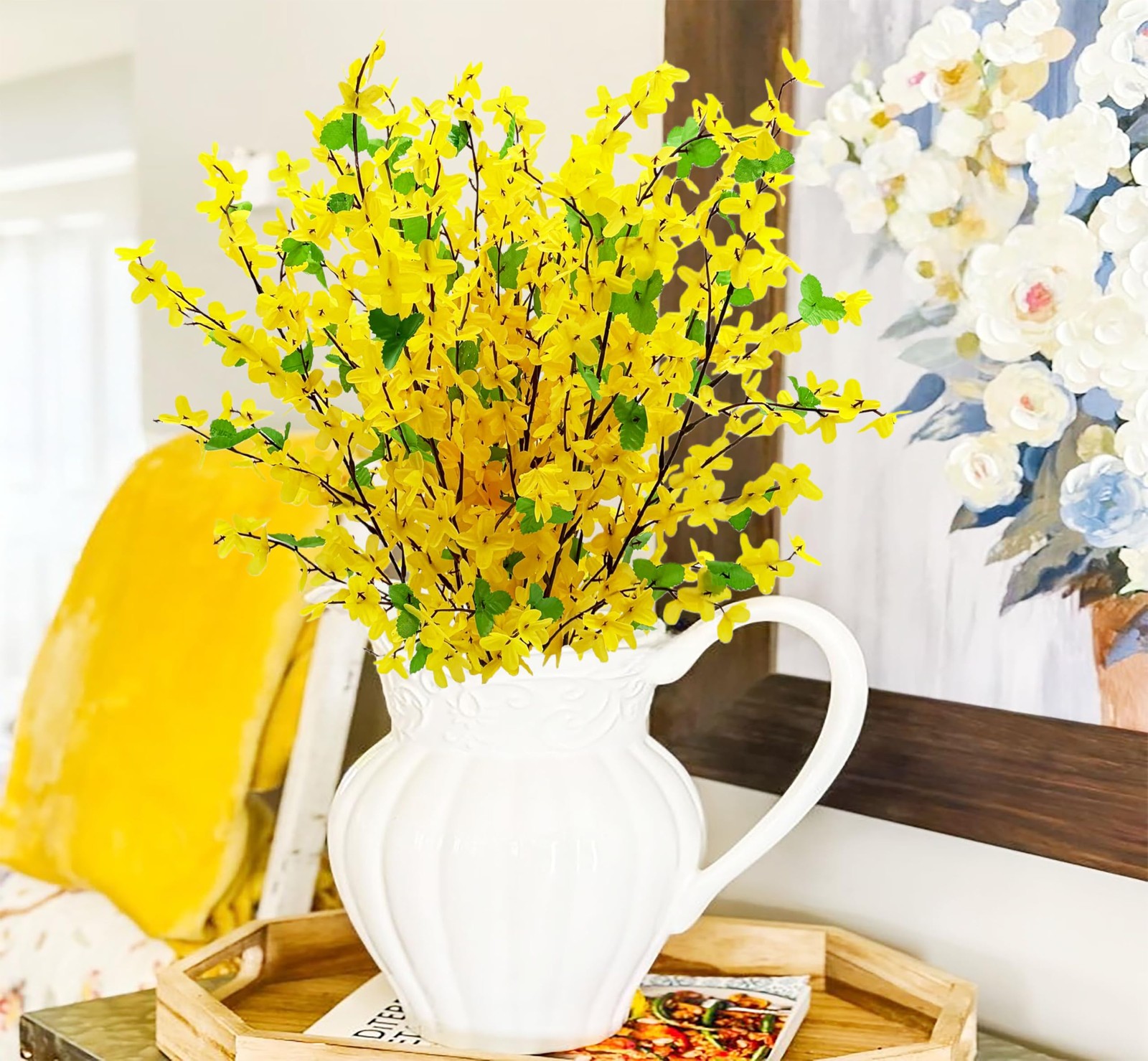 10PCS Artificial Forsythia Flowers Fake Forsythia Stem 25.5″ Silk Yellow Wint…