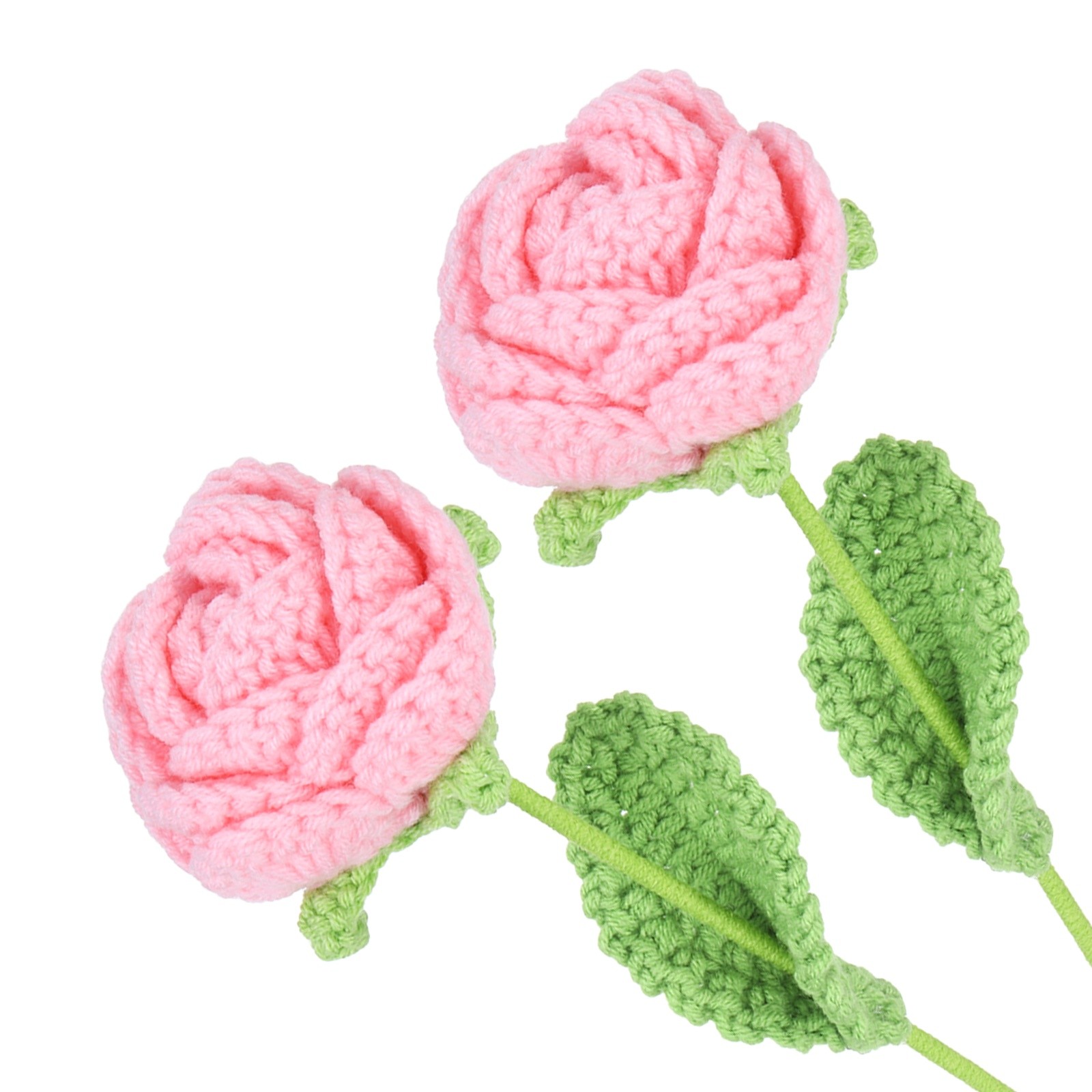 2Pcs Crochet Flower, Rose Handmade Knitted Bouquet, Pink