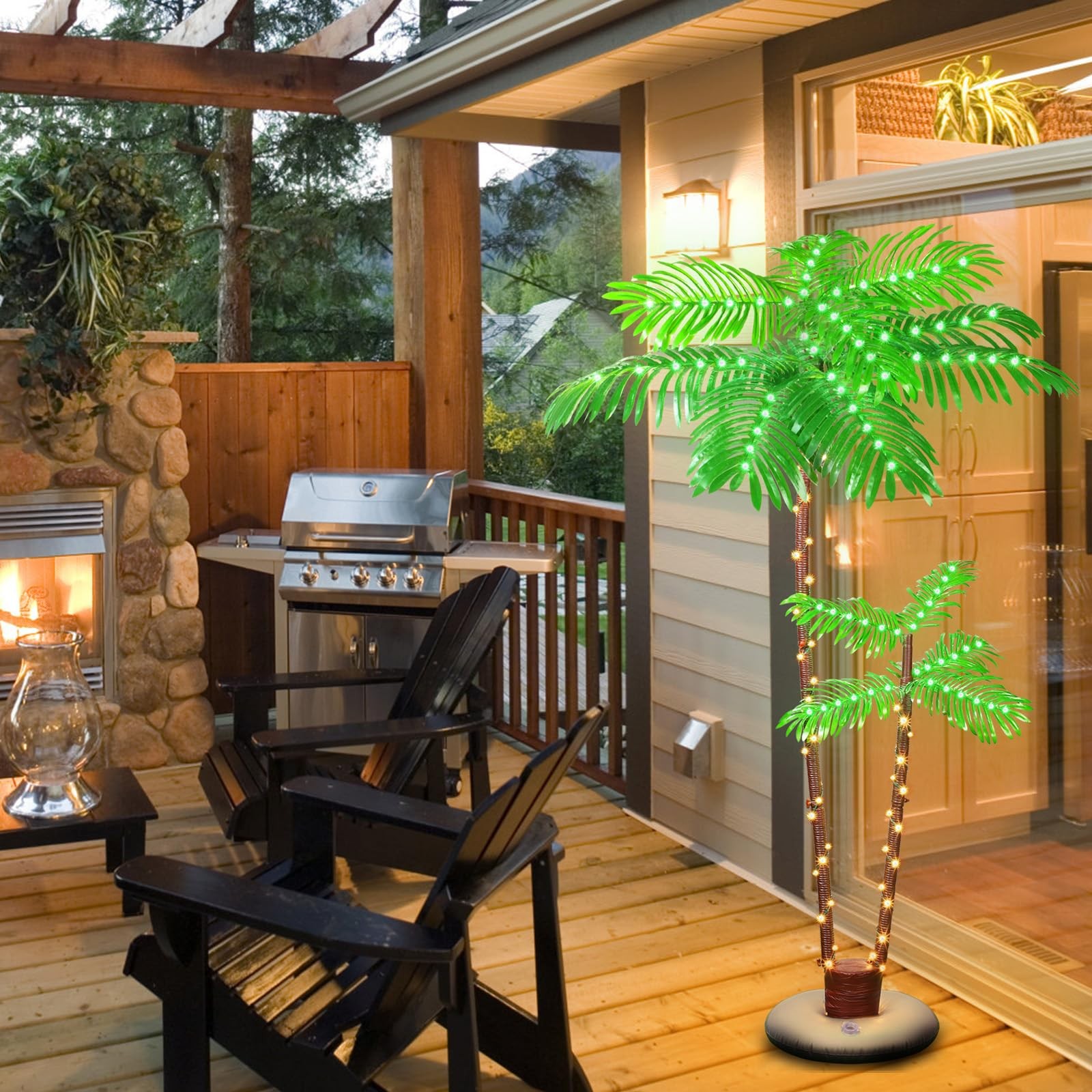 6FT Solar Palm Tree 2 Trunks 8 Modes Remote IP65 Outdoor Decor