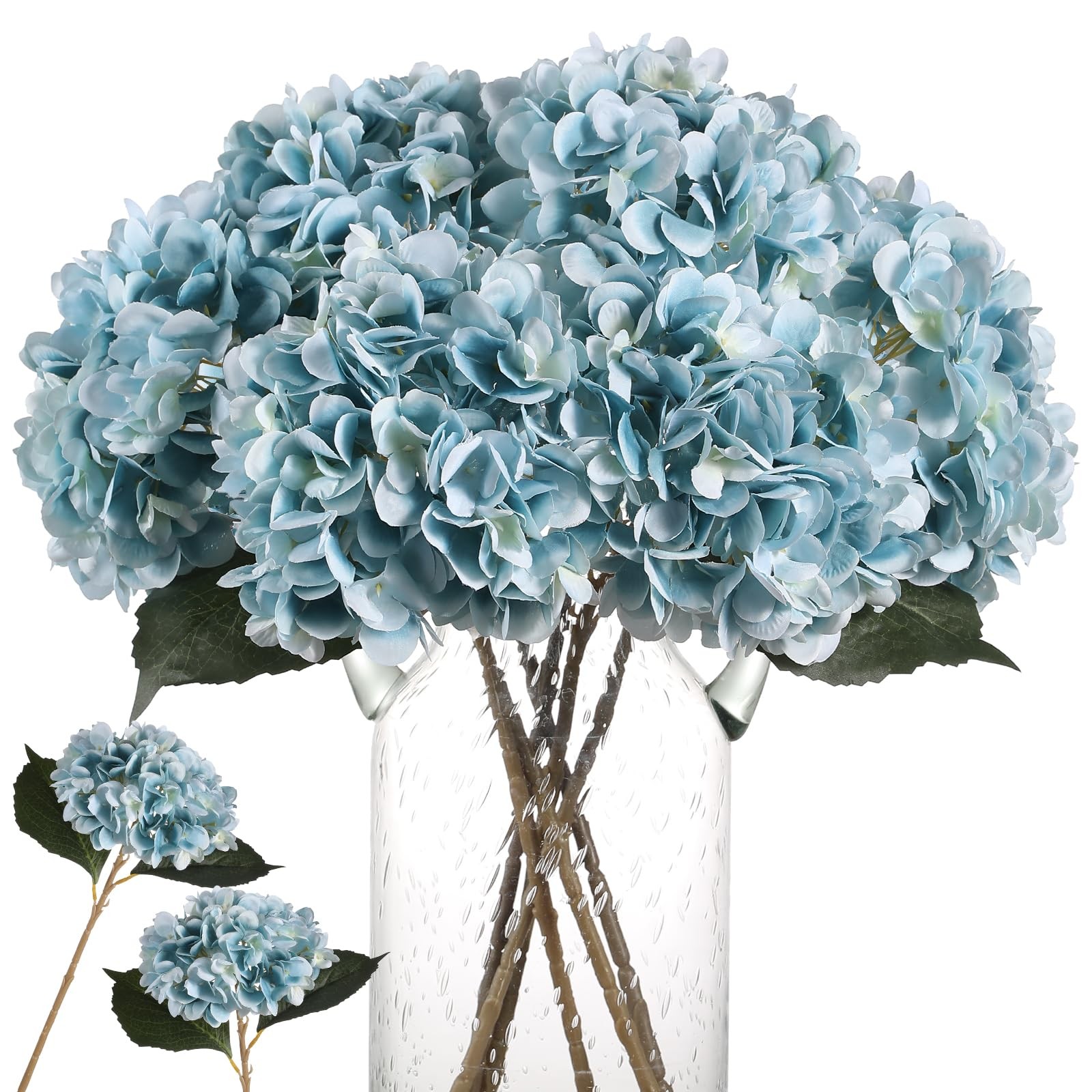 Blue Hydrangea Artificial Flowers 6pcs Faux Hydrangea Flowers, Fake Flowers f…