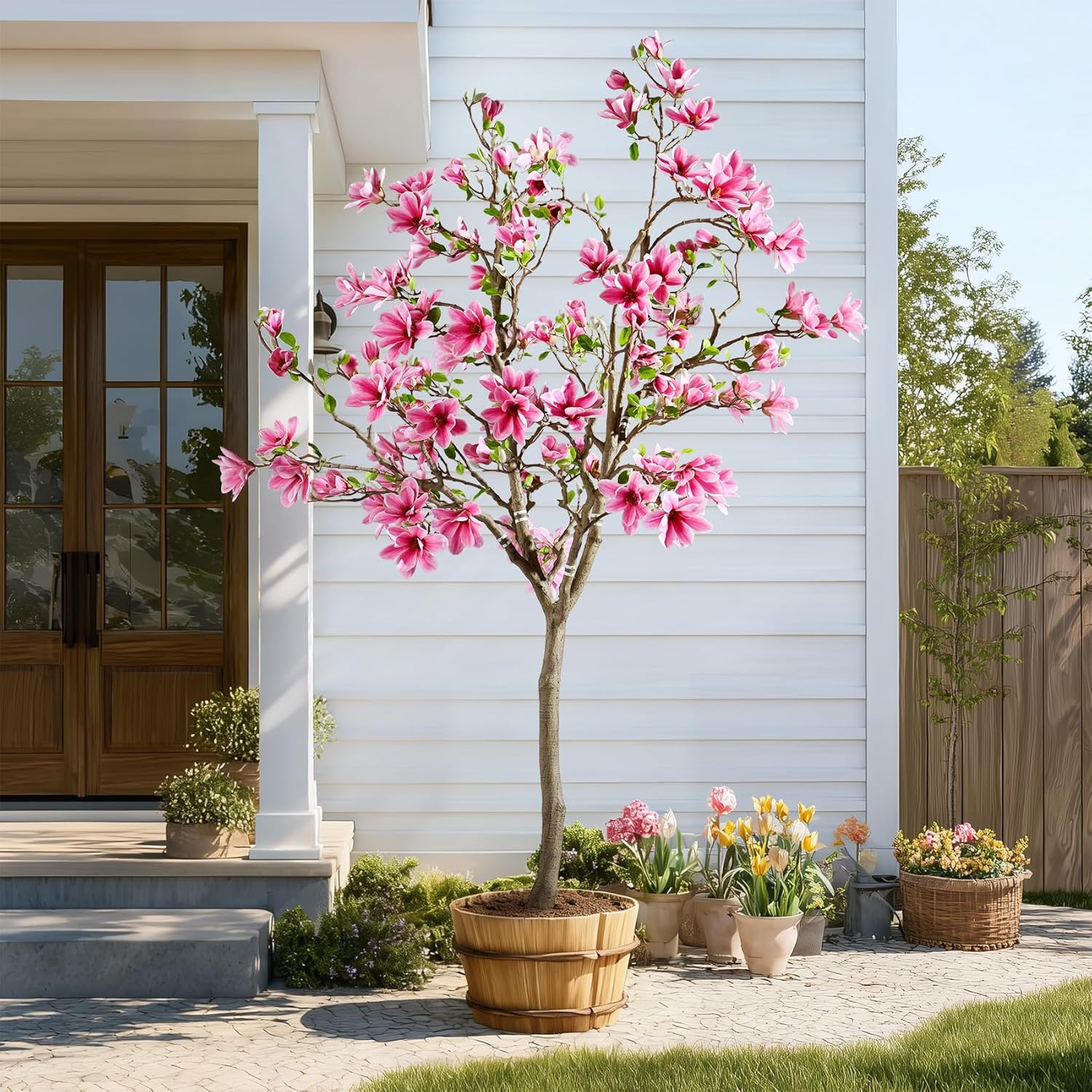 Realistic Tall Magnolia Flower Tree for Home, Office & Patio Decor