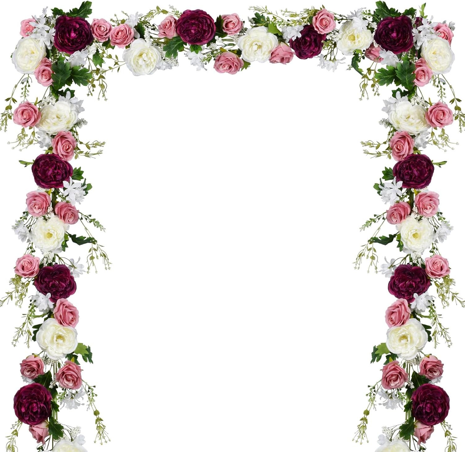 2Pcs Artificial Peony Flower Garland Silk Peony Garland W/ Purple White Flowers