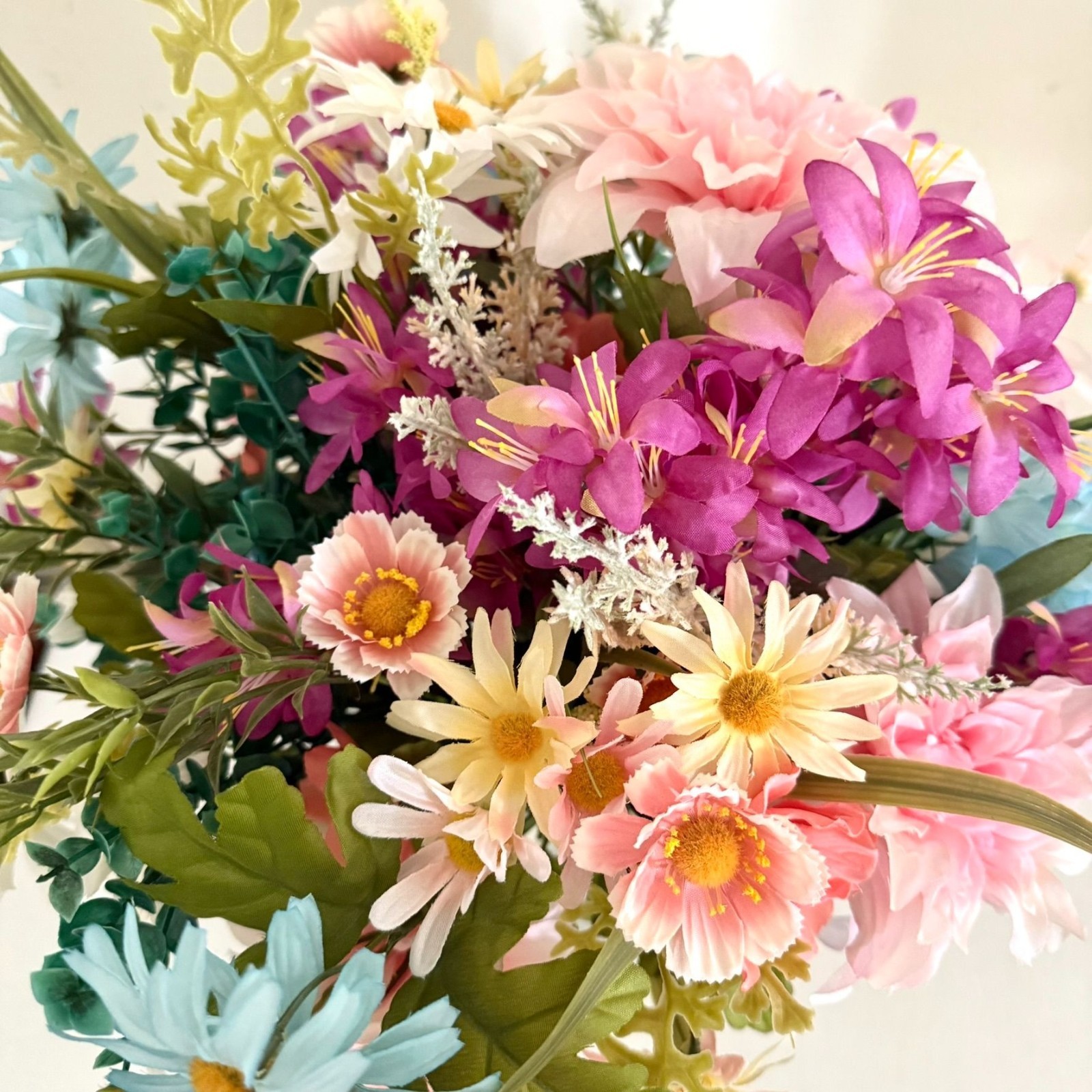 Large Silk Flower Arrangement from Upcycled Mixed Florals Hand Painted Details