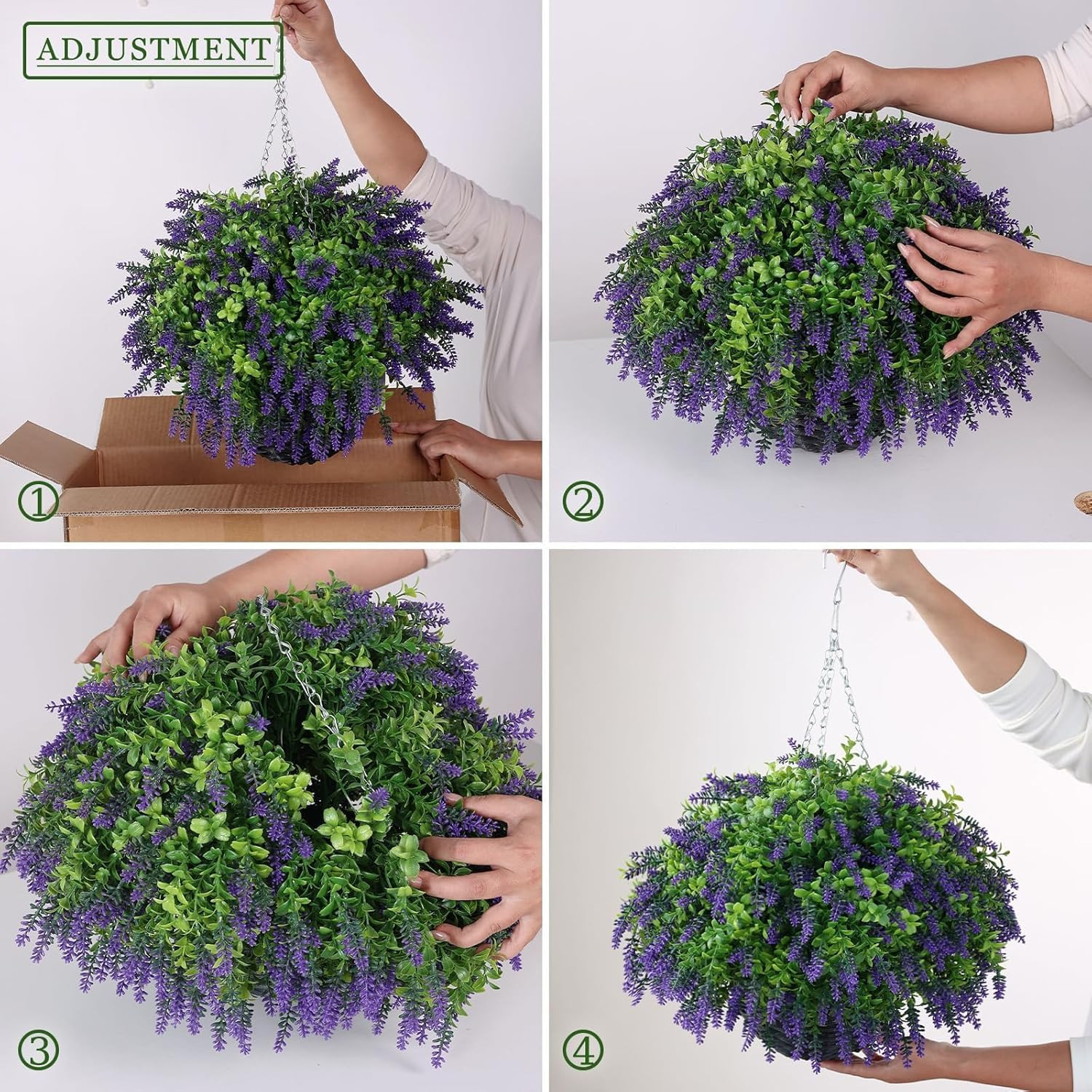 UV-Resistant Artificial Lavender & Boxwood Hanging Baskets – 2 Set for Outdoor D