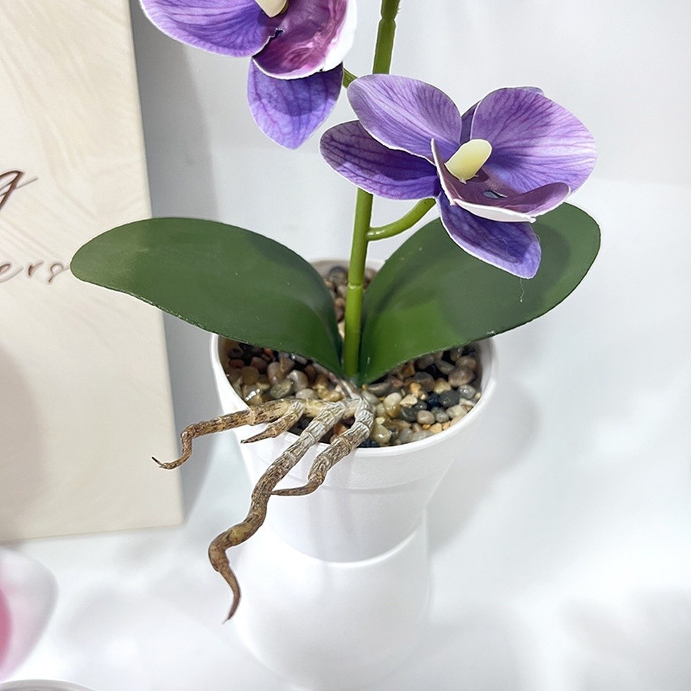 Life-Like 7-Bloom Artificial Orchid in Stylish White Stone Pot 11.81 in