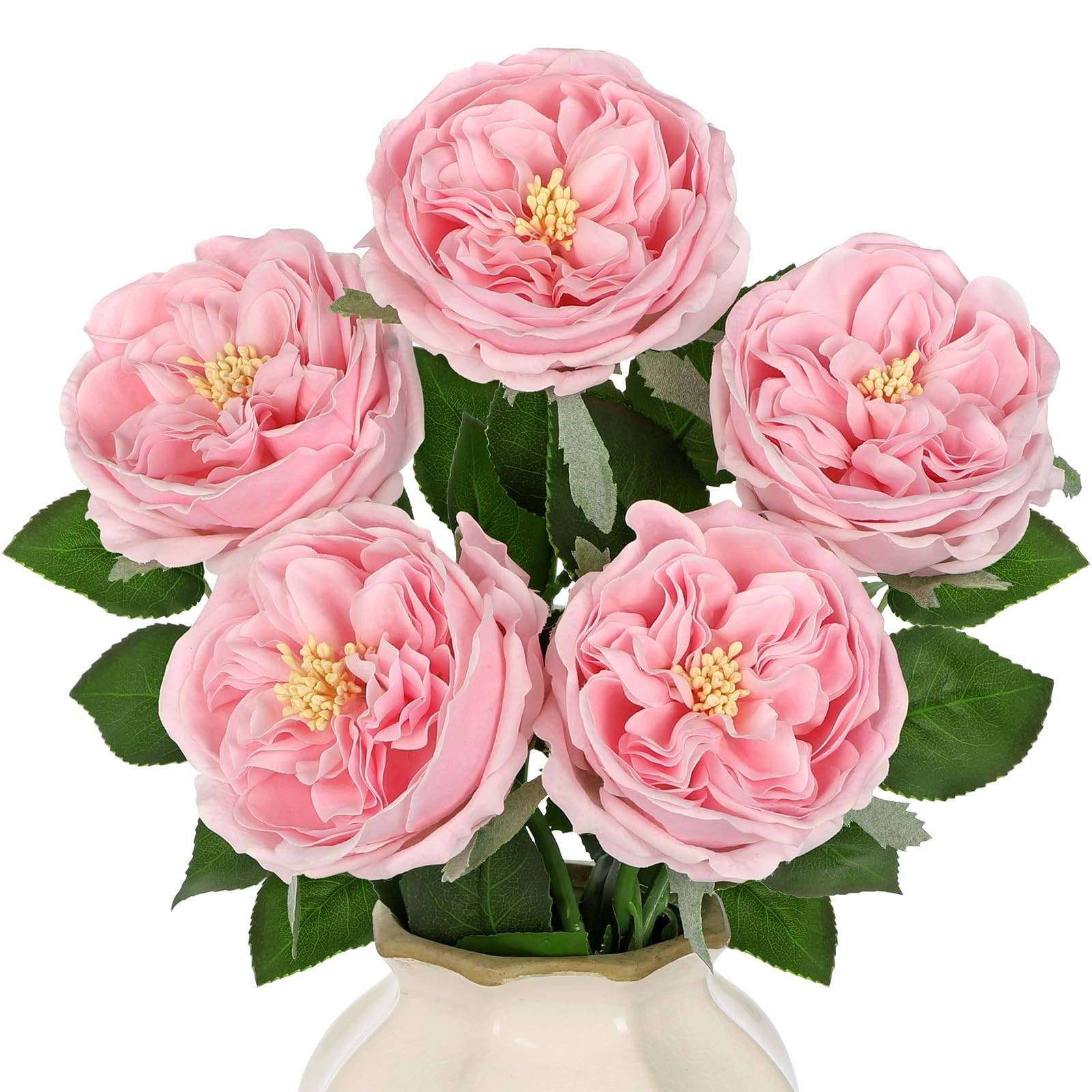 5Pcs Peonies Artificial Flowers Real Touch Austin Roses 23.6 Inch Long Stem F…