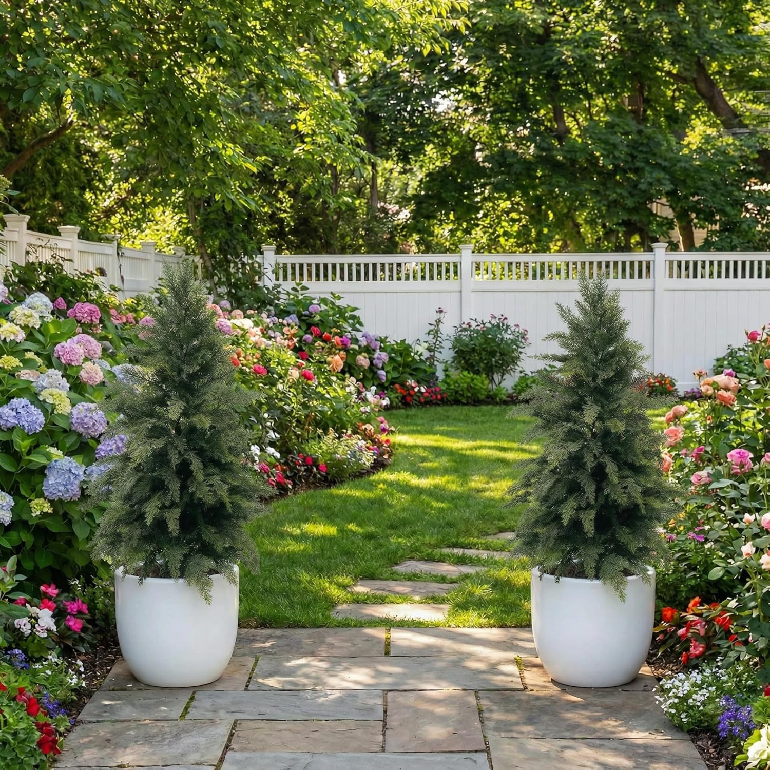 3FT Artificial Cypress Cedar Tree 2 Pack – UV Protected Potted Plants