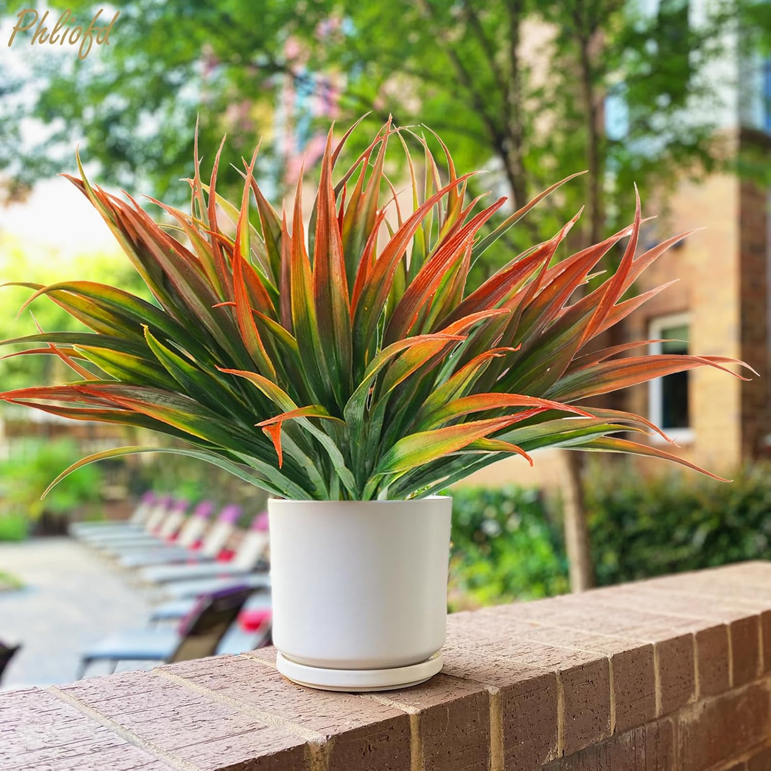 6Pcs Artificial Grass Fake Plants 17.3In Outdoor Plastic Plants UV Resistant