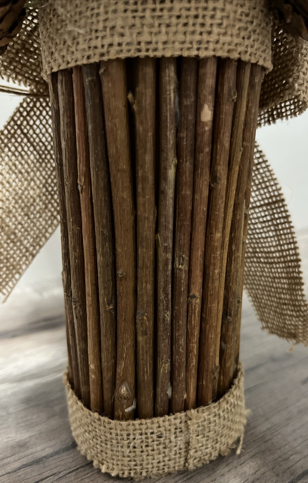 2 – 12” Rustic Greenery Arrangements Pine Cones Burlap Wood Base Country Cabin