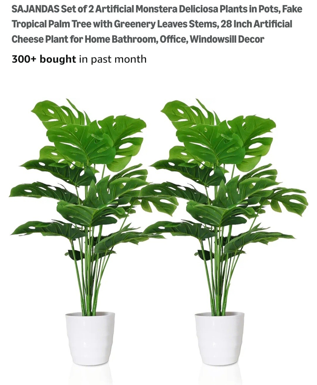 Set of 2 Artificial Monstera Deliciosa Plants in Pots, Fake Tropical Palm Tre…