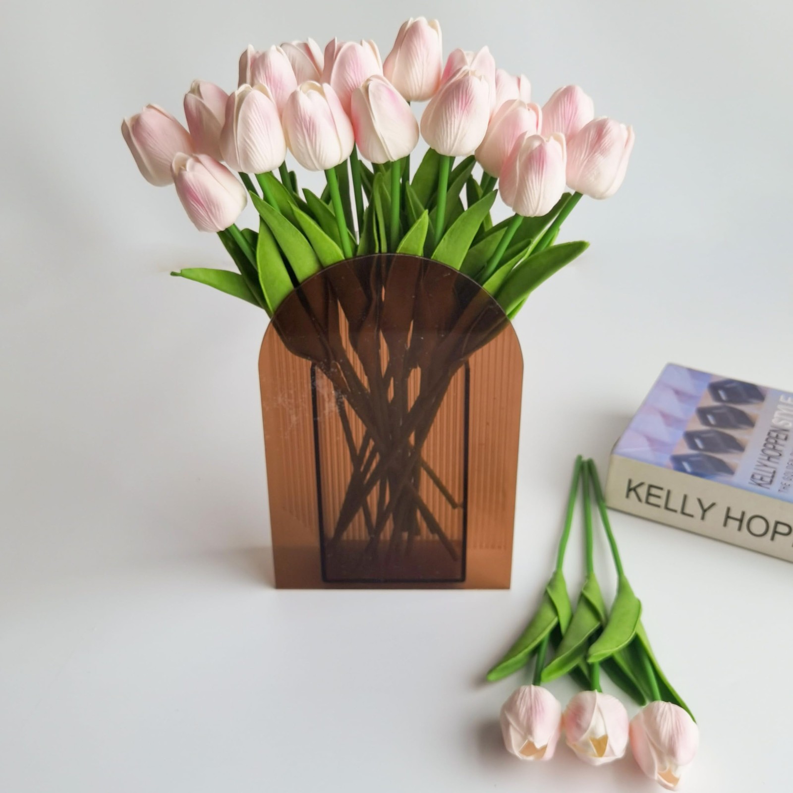 20 Pcs 13” Real Touch Pink Tulips Artificial Flowers, Latex Pu Fake Faux Life…