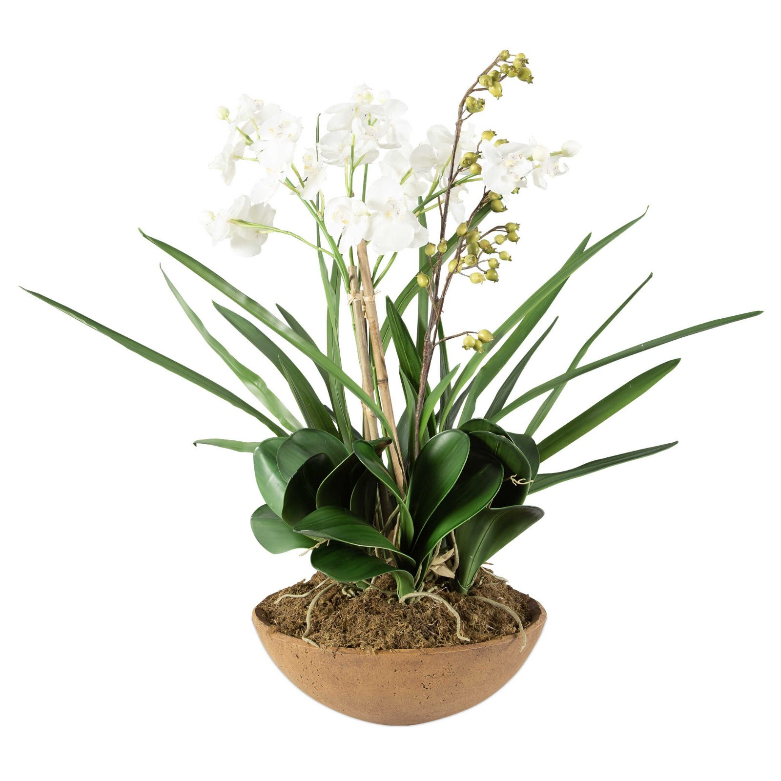 UTTERMOST 60039 MOTH ORCHID PLANTER MIXED FOLIAGE HAND-PAINTED BROWN DISH
