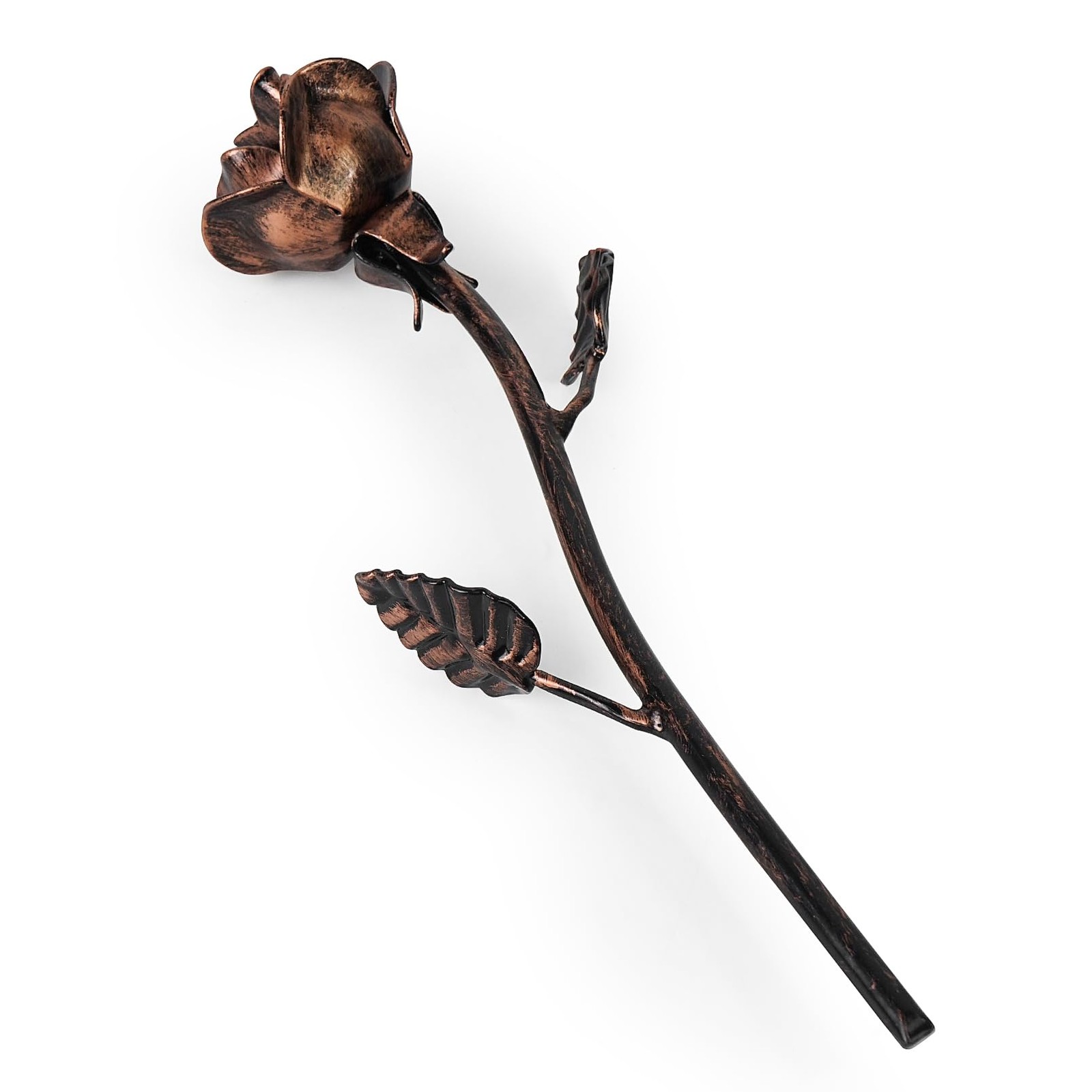 Metal Rose with Stand Iron Forever Flower Sculpture Antiqued Copper Finish