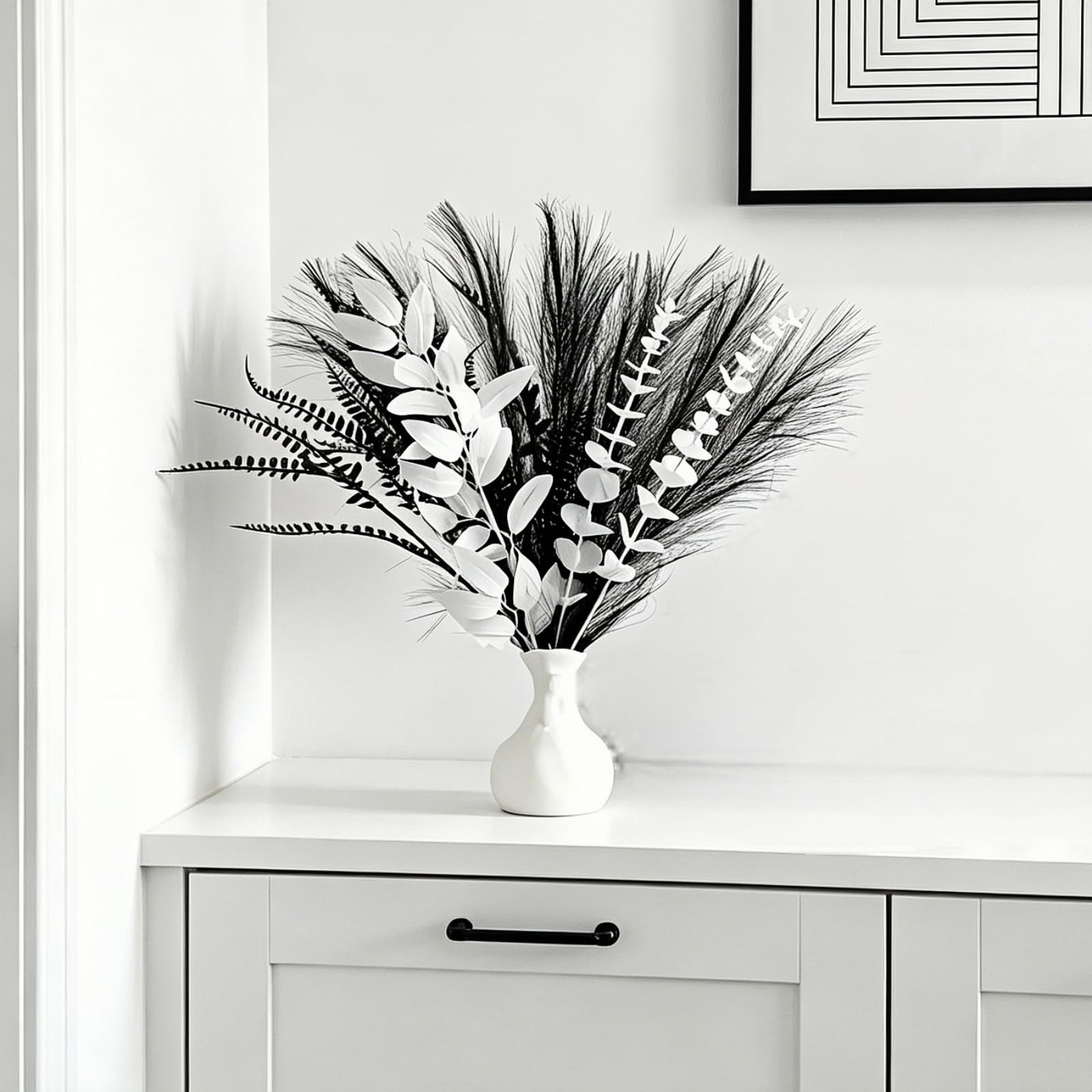 17 In Faux Black White Eucalyptus Gothic Minimalist Flowers Bouquet