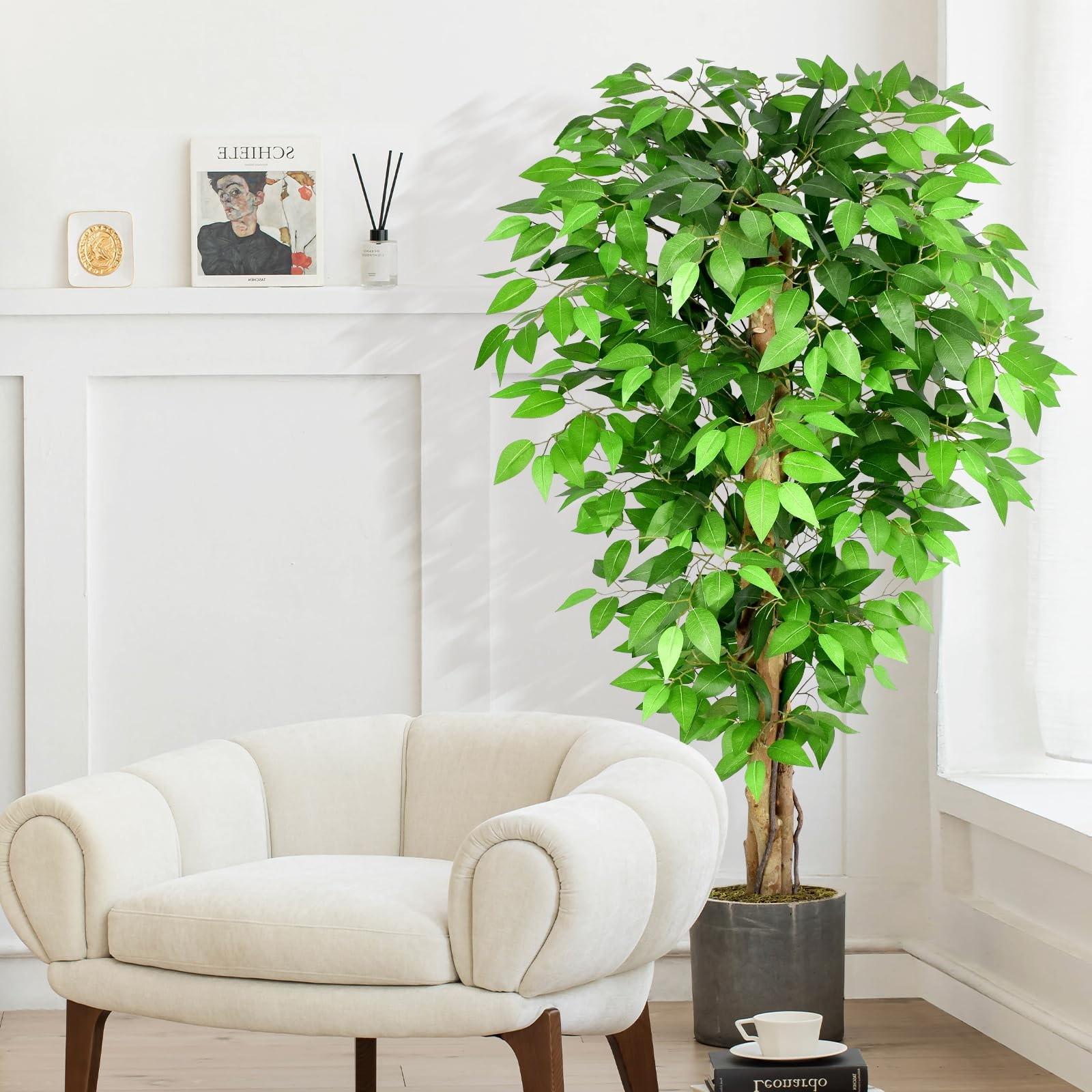 Keeplush 5ft Ficus Artificial Trees with Natural Curved Trunks, 60″ Tall Lush…