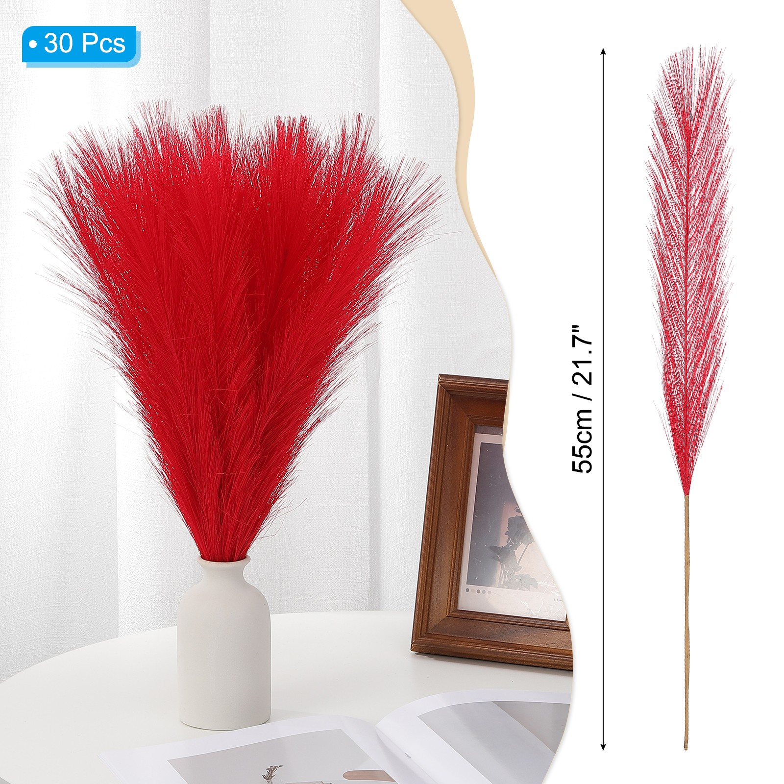 21.7in Pampas Grass Decor 30pcs Artificial Bulk Fluffy Faux Pampas Grass Red