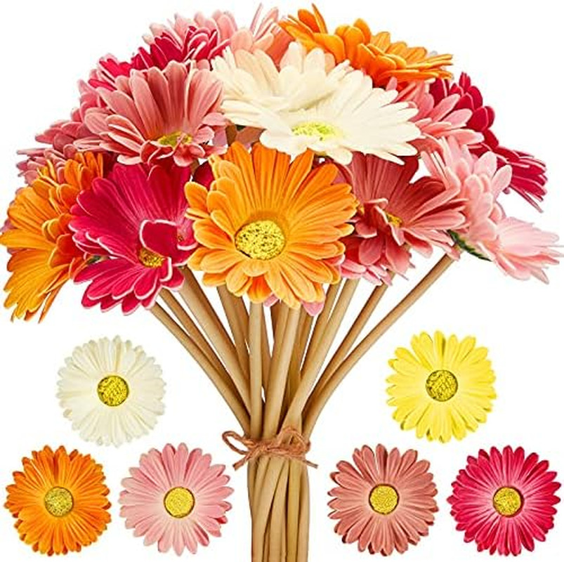 18 Pcs Artificial Gerbera Daisies Flowers 15 in Pink and Orange Fake Daisy Bouqu