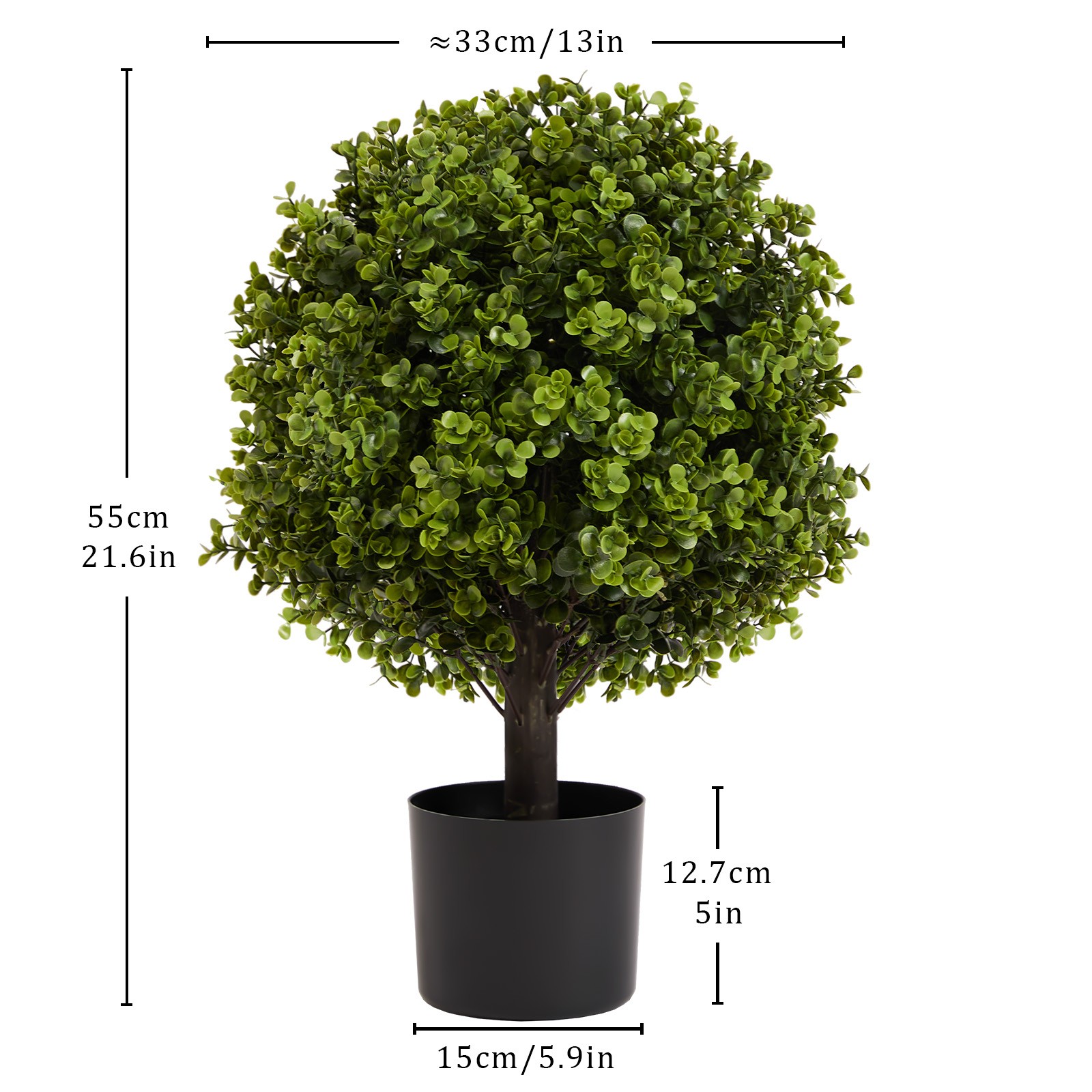 22in 2Pcs Boxwood Ball Shaped Artificial Topiary Shrubs Tree in Pot Home Garden