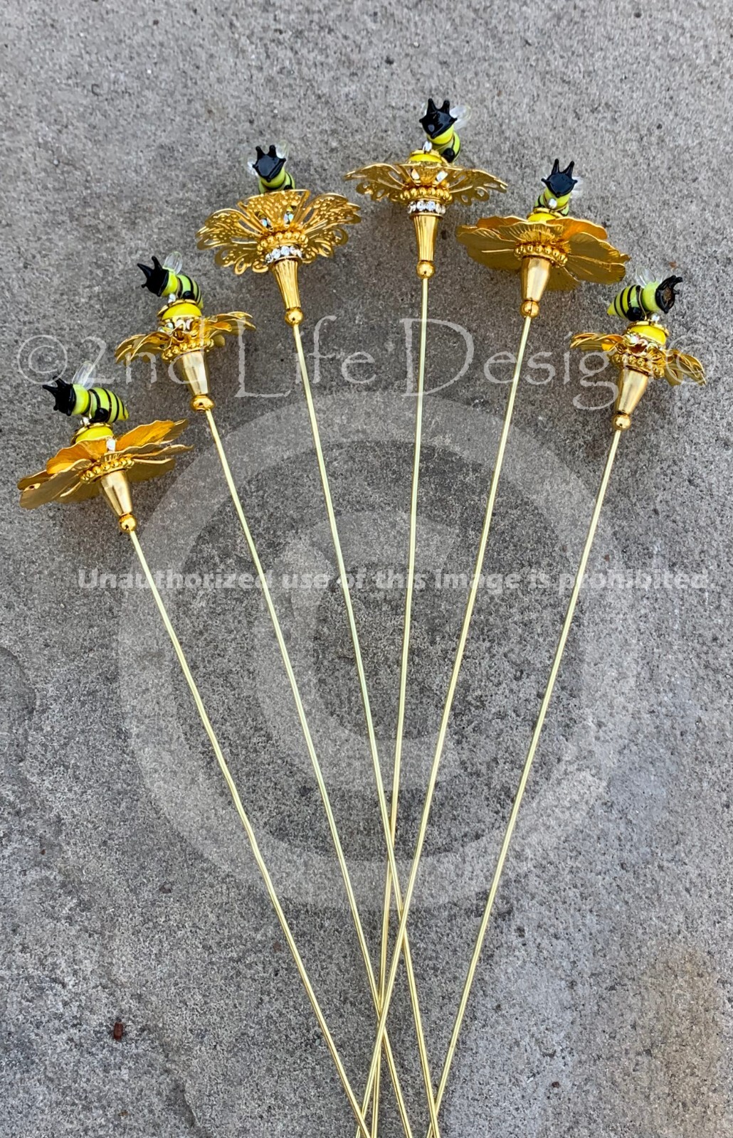 Glass Honey/Bumble Bee Gold Flower Decor Plant Stake/Spike Exquisite US HANDMADE