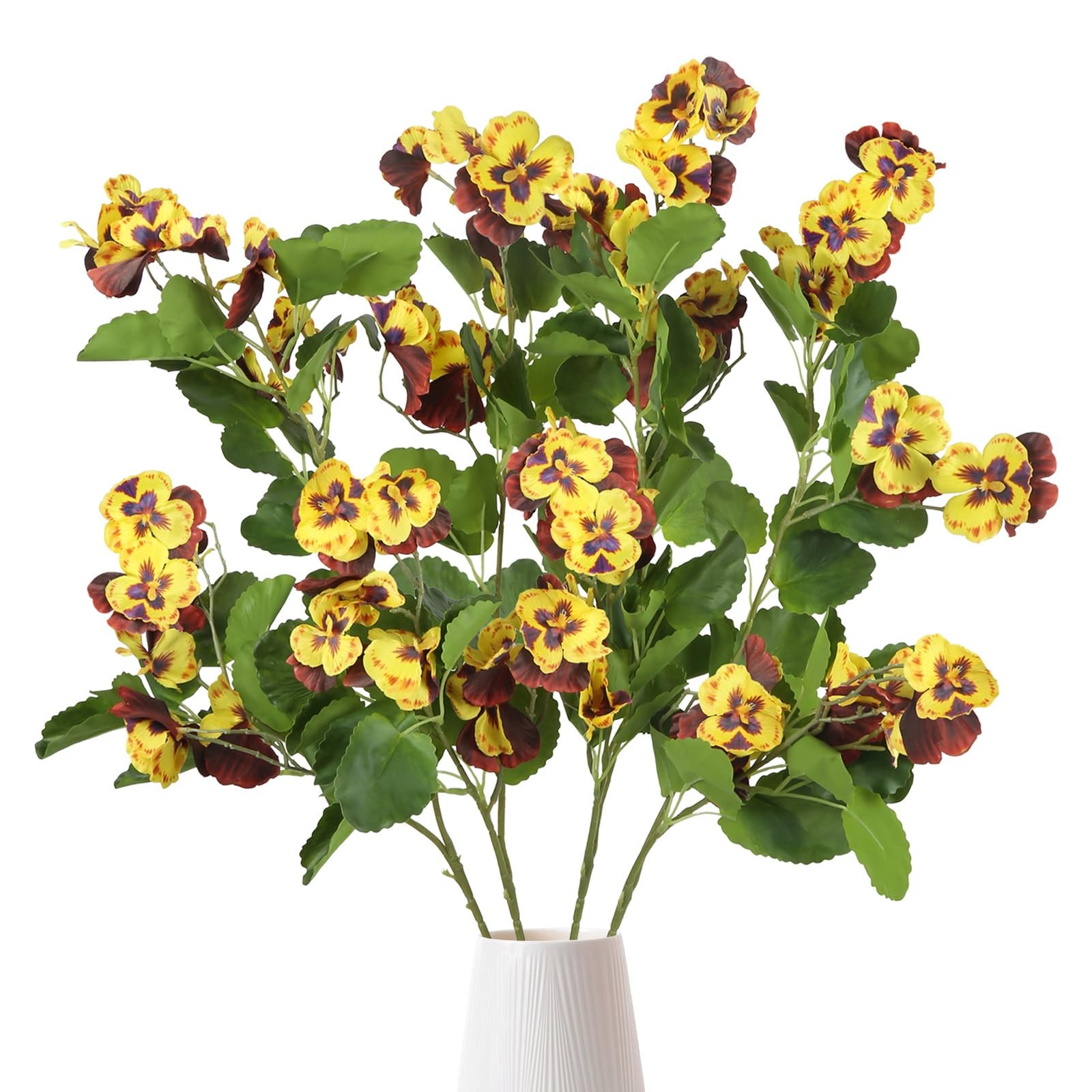 4 PCS Silk Pansies Artificial Flowers 35.43″ Yellow Fake Pansy with Long Stem…