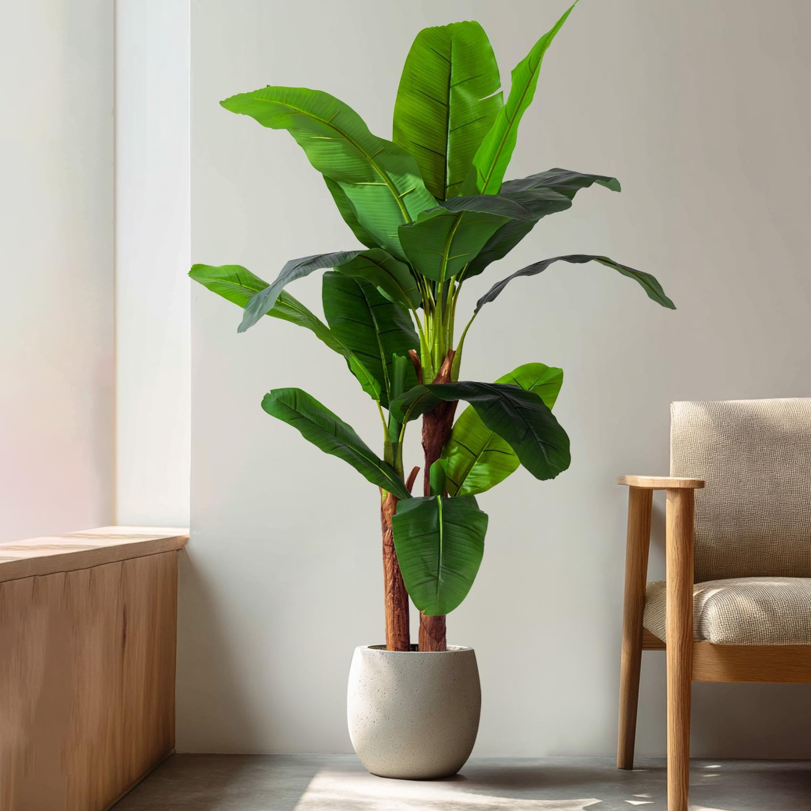 Artificial Banana Tree 6ft, Faux Tropical Palm Tree Plant with Realistic Leav…