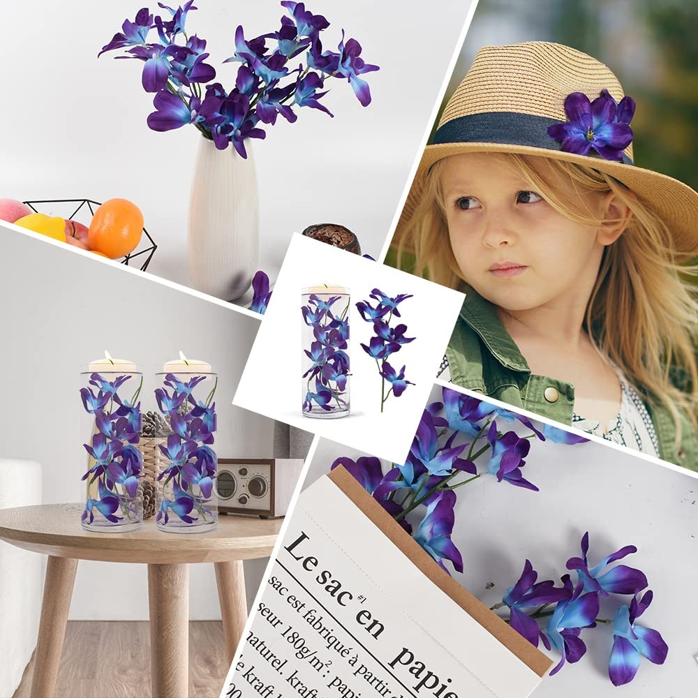 Artificial Orchid Flowers Purple Blue Faux Flowers Vase Fillers for Floating …