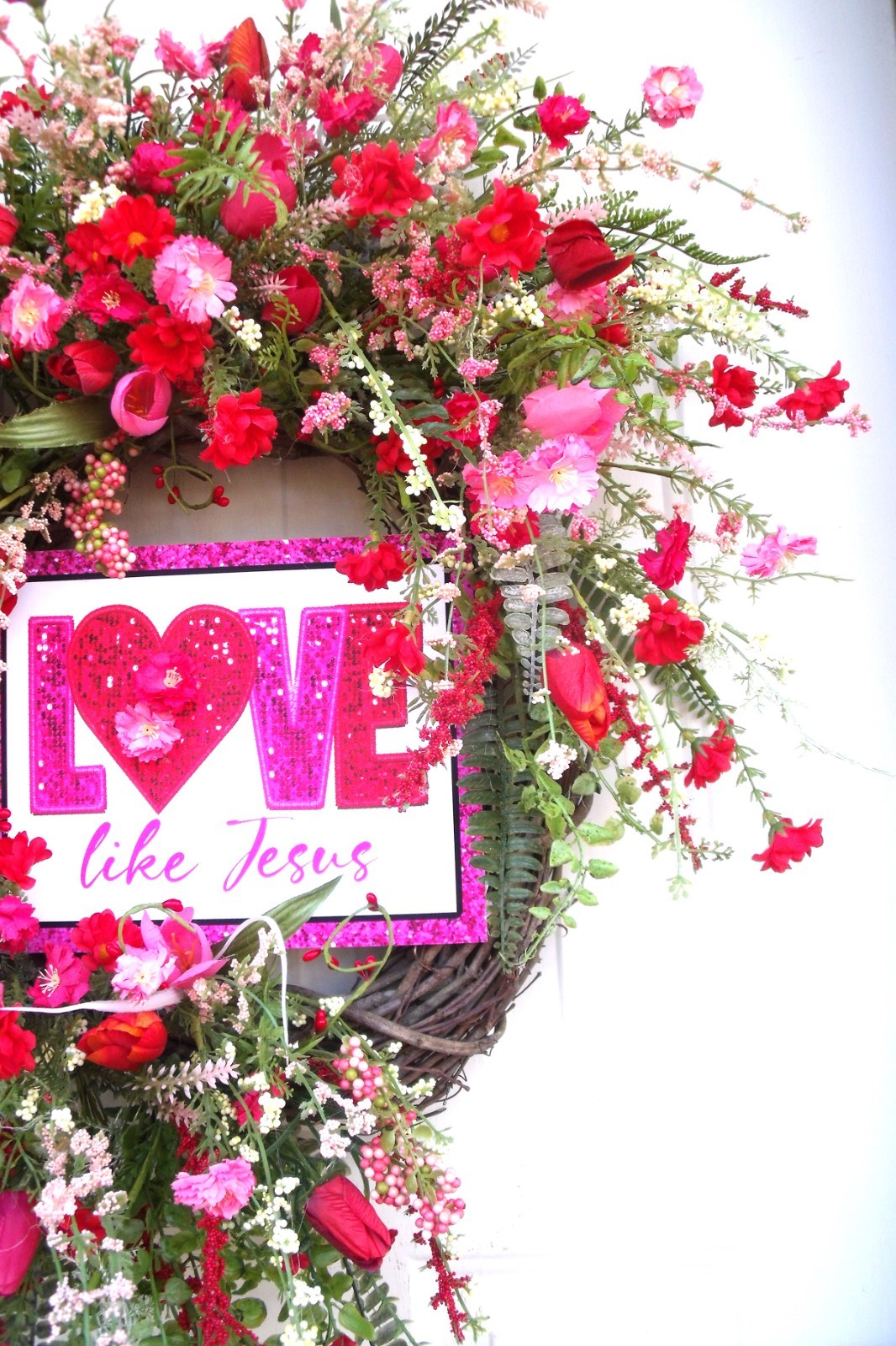 Wildflower Spiritual Door Wreath, Pinks/Reds/Whites Spring Easter Any Season