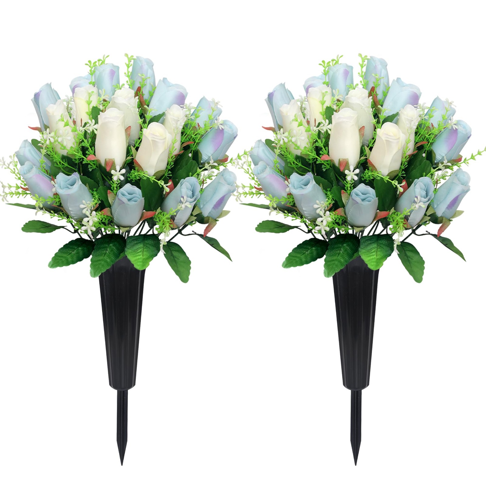 2 Sets Artificial Cemetery Flowers with Vase – Memorial Flowers Bouquet & Hea…