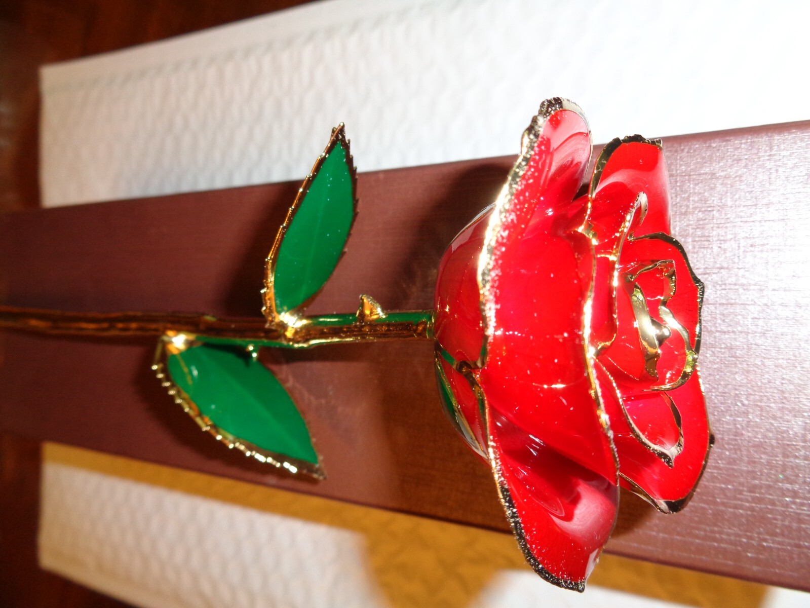 ZJ CHAO REAL LONG STEM RED ROSE HAND CRAFTED and DIPPED 24K GOLD with COA