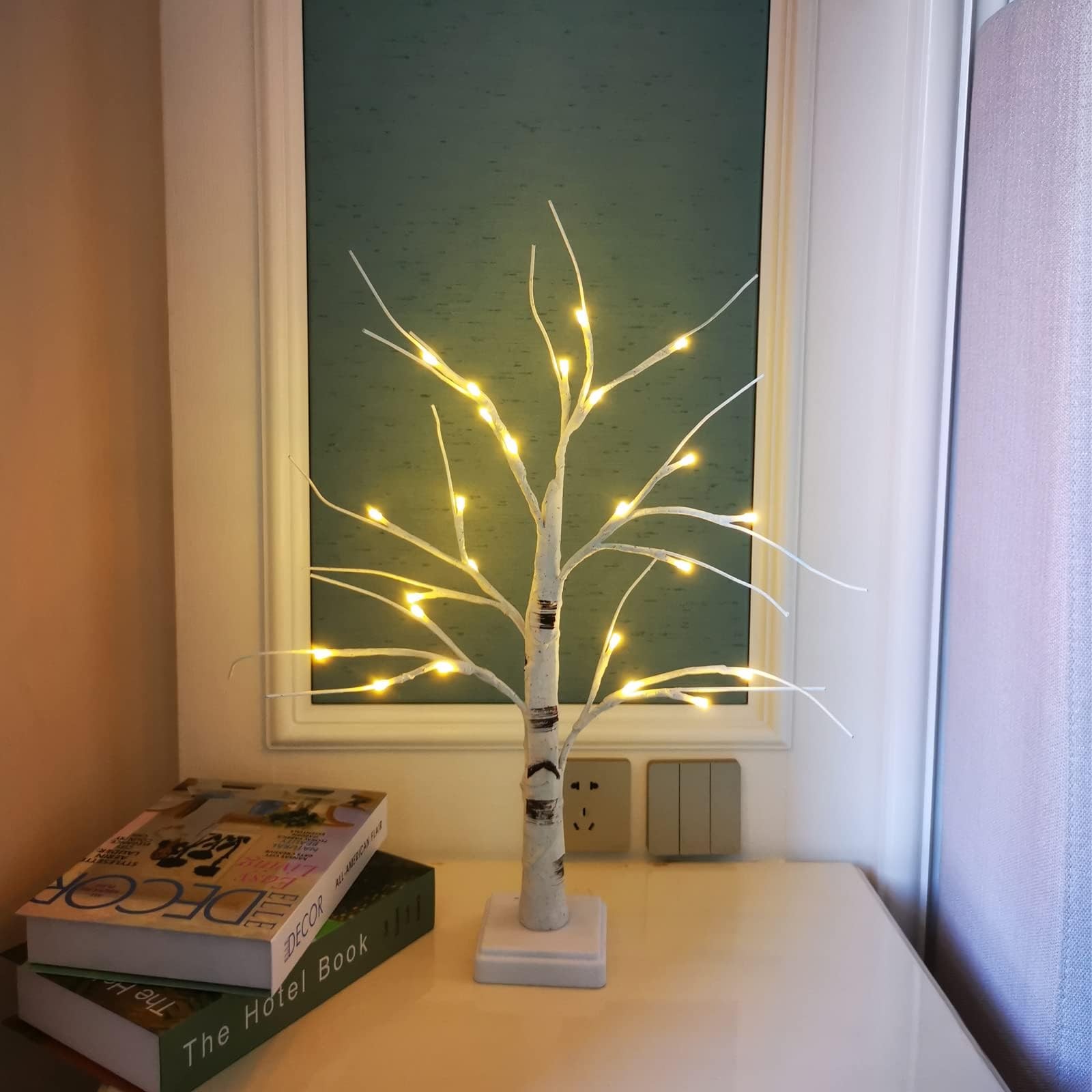 Tree Lamp, 2FT 24LT LAMP, Birch Tree-Warm White, Modern, Metal, Tabletop, Bat…