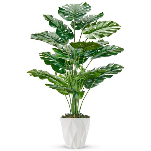 28″ Fake Plants Large Artificial Monstera Tall Faux Plants Indoor with White