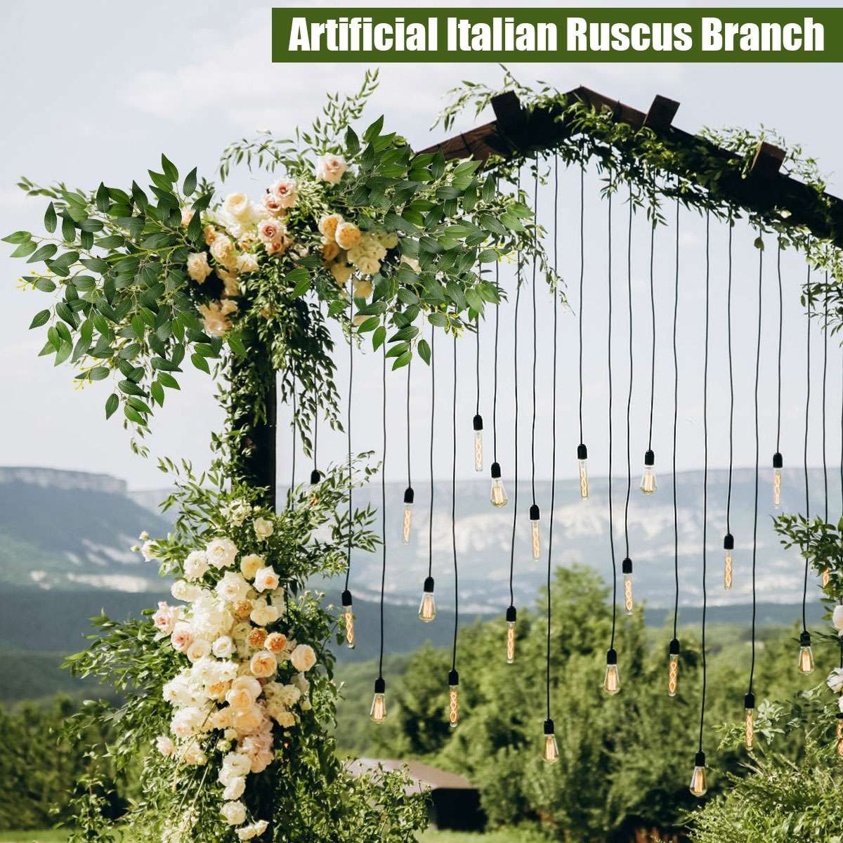 5pcs Artificial Italian Ruscus Greenery Stems 22” Faux Green Leaf Bouquet Decor