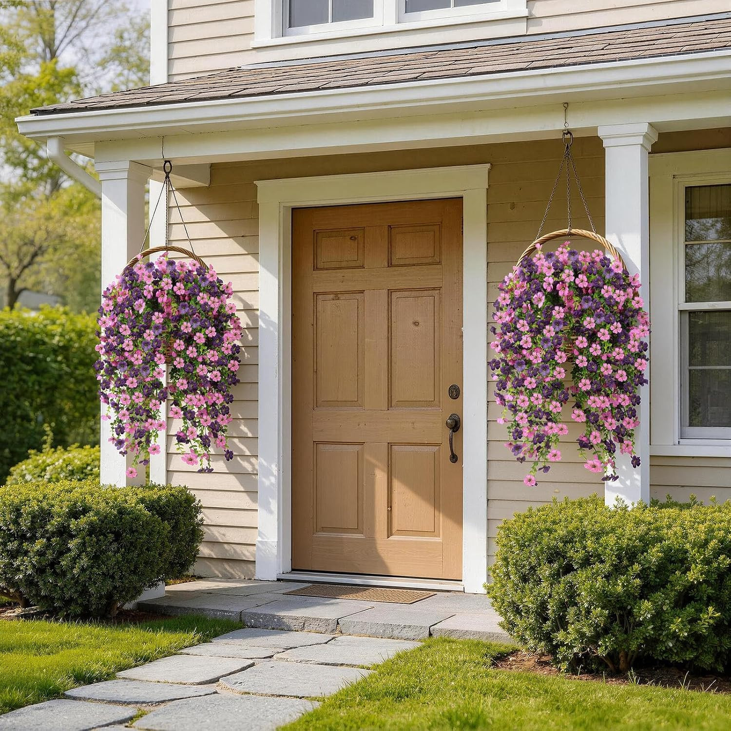 Artificial Hanging Flowers for Outdoors, 6PCS Faux Silk Artificial Flowers for O