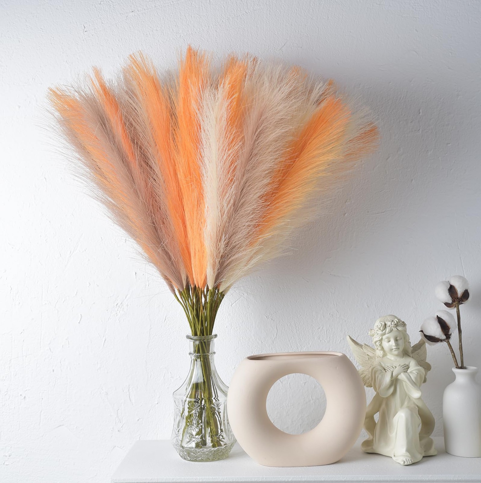 LSKYTOP Orange Pampas Grass Decor,23Inch 12pcs Faux Pampas Grass Bouquets Art…