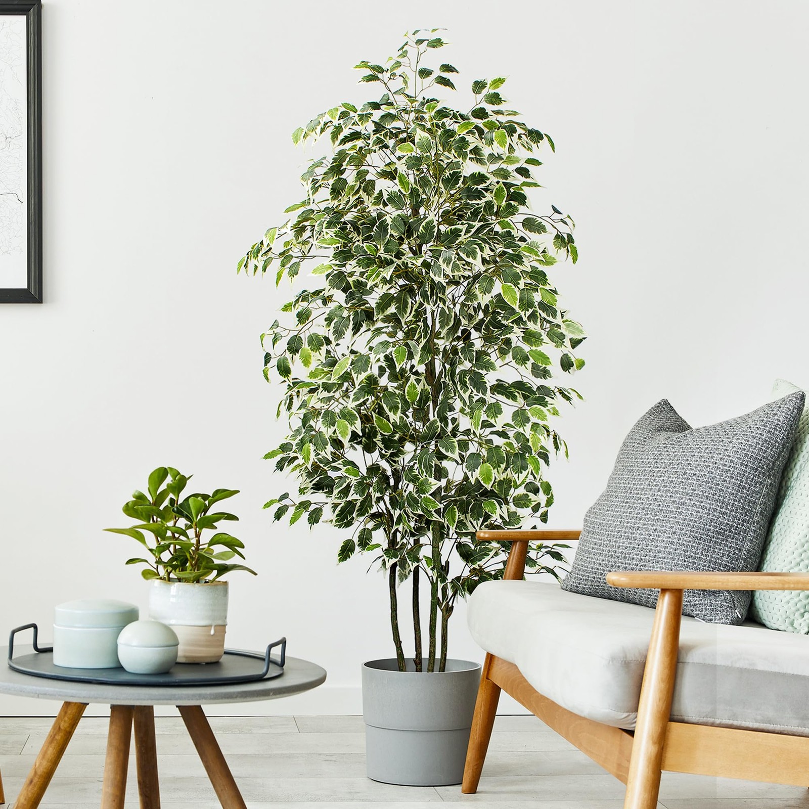 6 FT Artificial Ficus Tree 600 Leaves Faux Plants Indoor Tall with Black Pot …