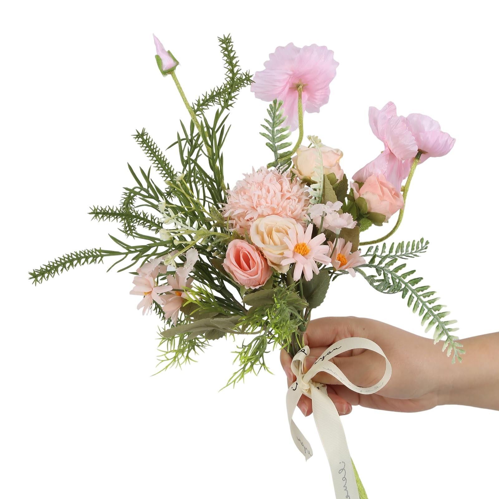 Artificial Pink Flowers Fake Rose Silk Poppy Faux Plants Arrangements Flower …