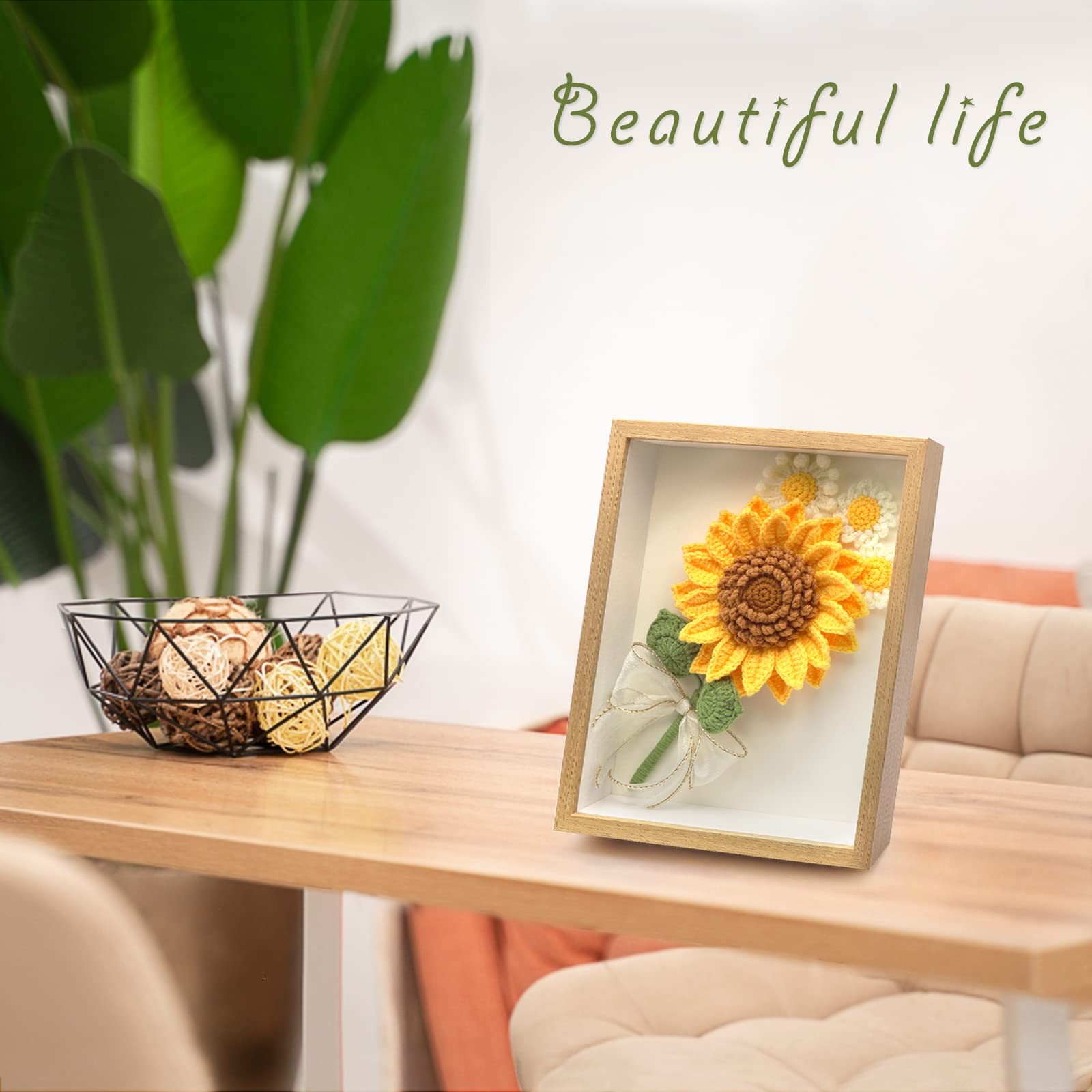 Crochet Flowers Photo Frame, Crochet Sunflower and,Daisy, Sunflower Photo Fra…